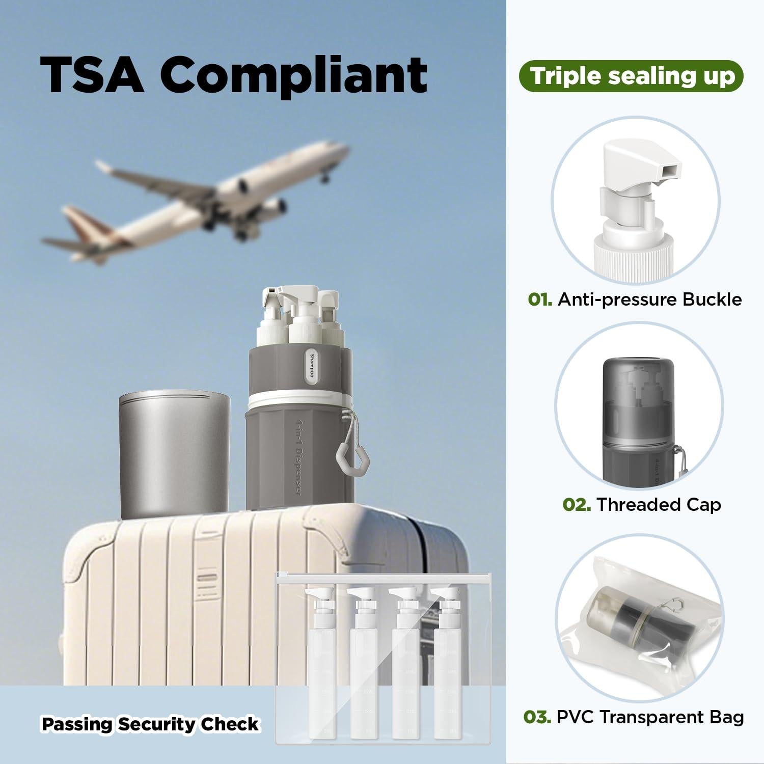 Set de Botellas de Viaje YOTIME 4 en 1 a Prueba de Fugas