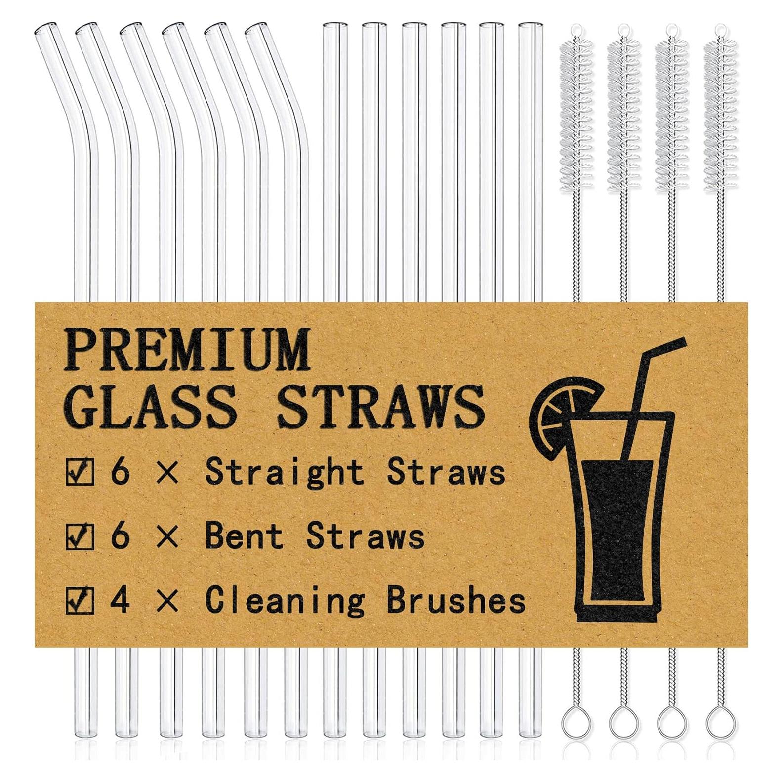 Juego de Popotes de Vidrio Reutilizables Piteno 16 Piezas 21.5cm