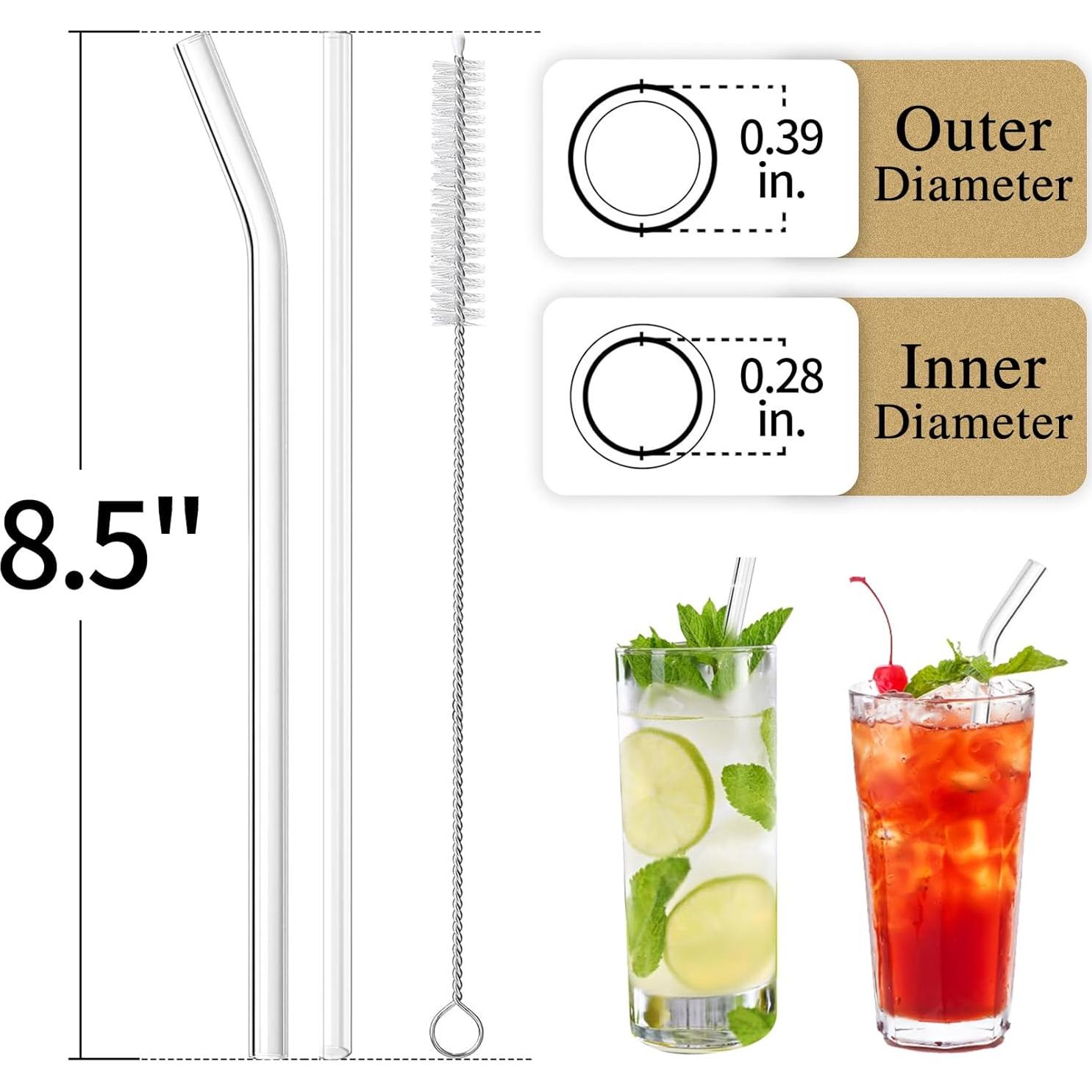 Juego de Popotes de Vidrio Reutilizables Piteno 16 Piezas 21.5cm