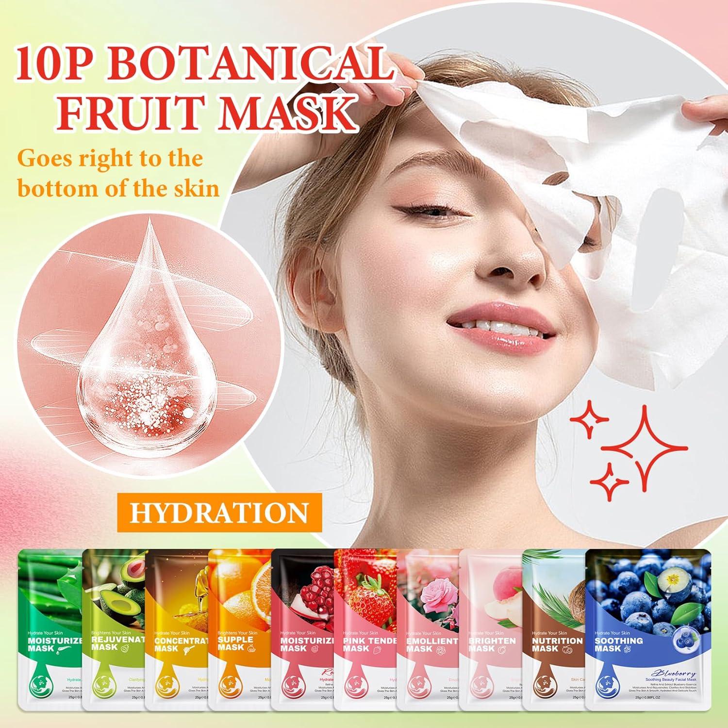 Set de 10 Máscaras Faciales Hidratantes LingHaoLH - Variadas