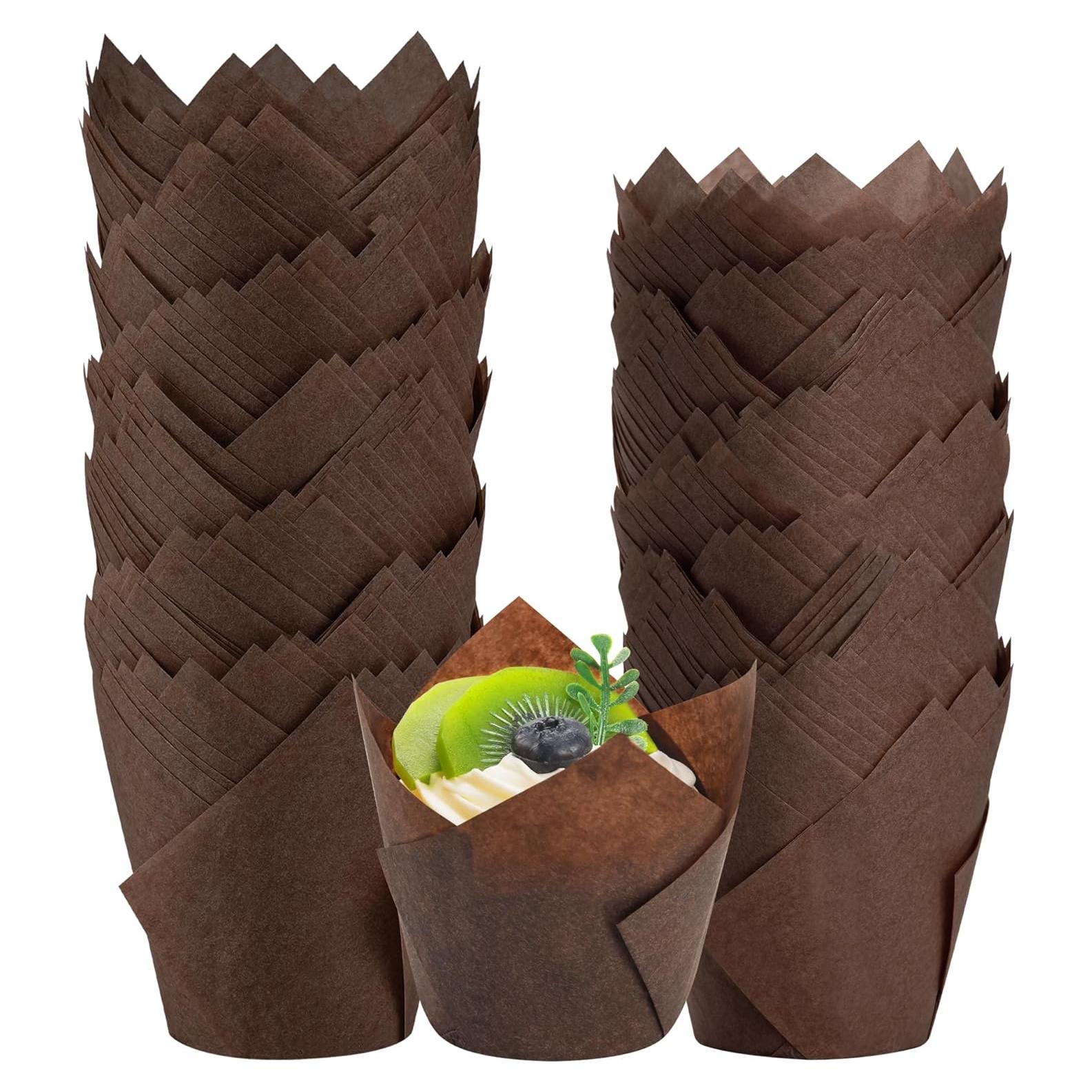 200 Forros de Cupcake Tulipán NPLUX Marrón 50x80mm Desechables