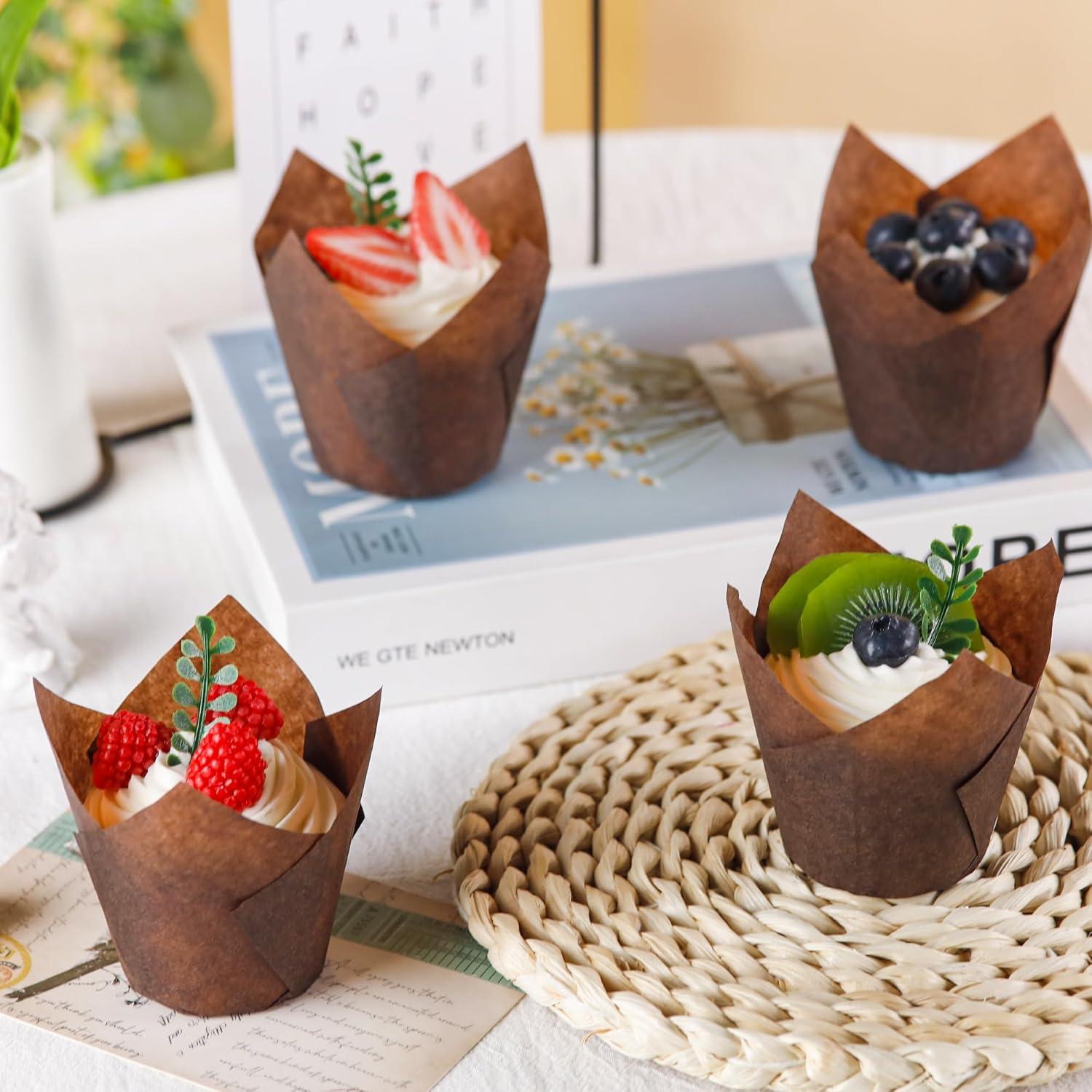 200 Forros de Cupcake Tulipán NPLUX Marrón 50x80mm Desechables