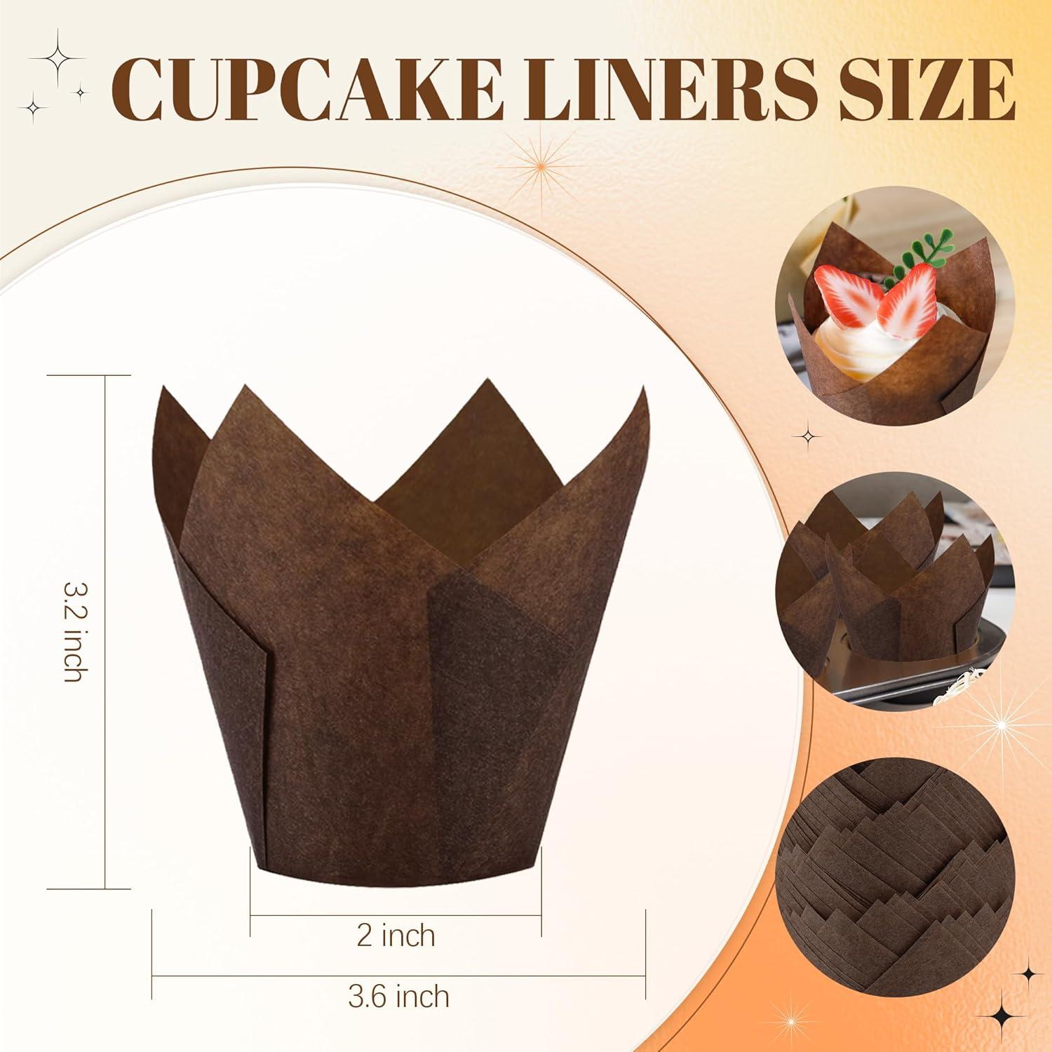 200 Forros de Cupcake Tulipán NPLUX Marrón 50x80mm Desechables
