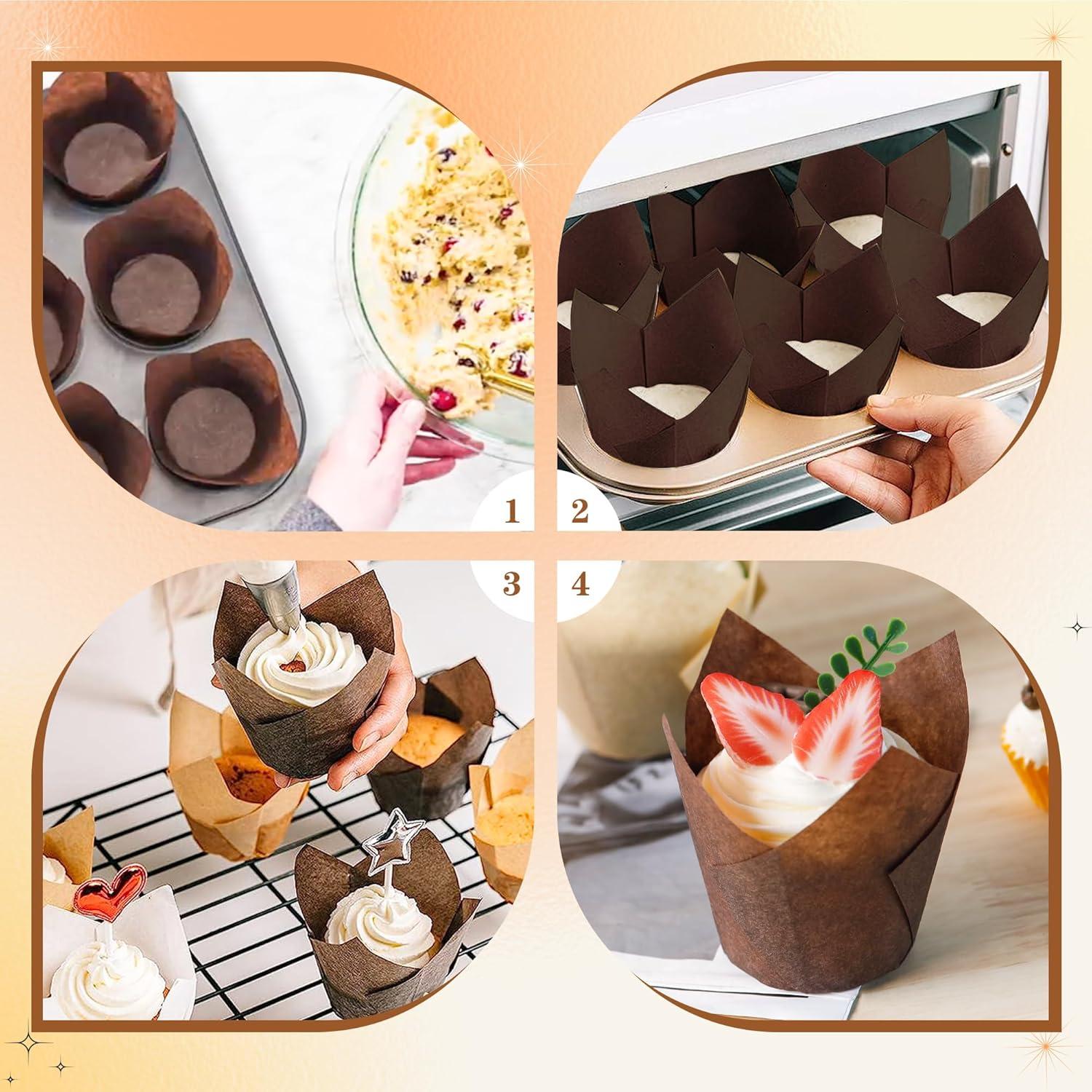 200 Forros de Cupcake Tulipán NPLUX Marrón 50x80mm Desechables