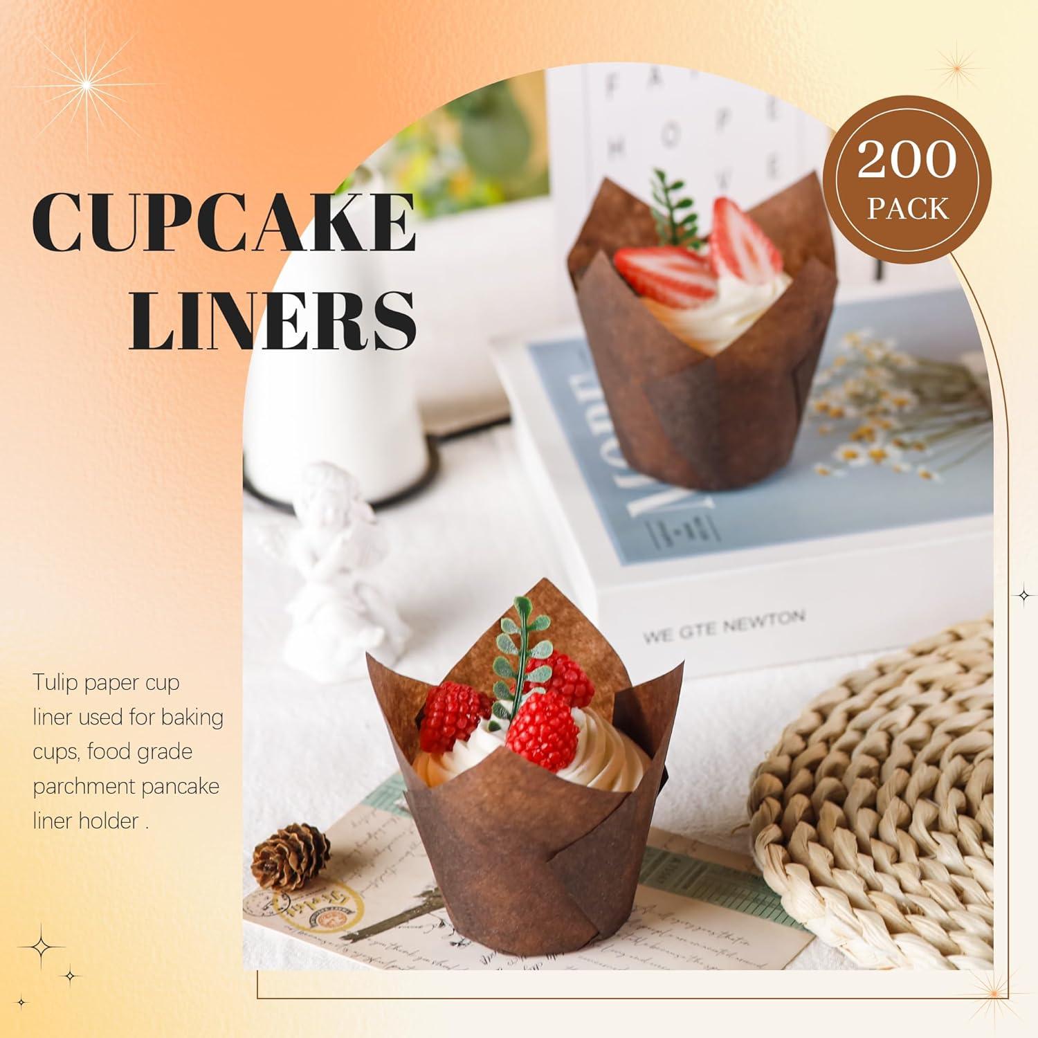 200 Forros de Cupcake Tulipán NPLUX Marrón 50x80mm Desechables