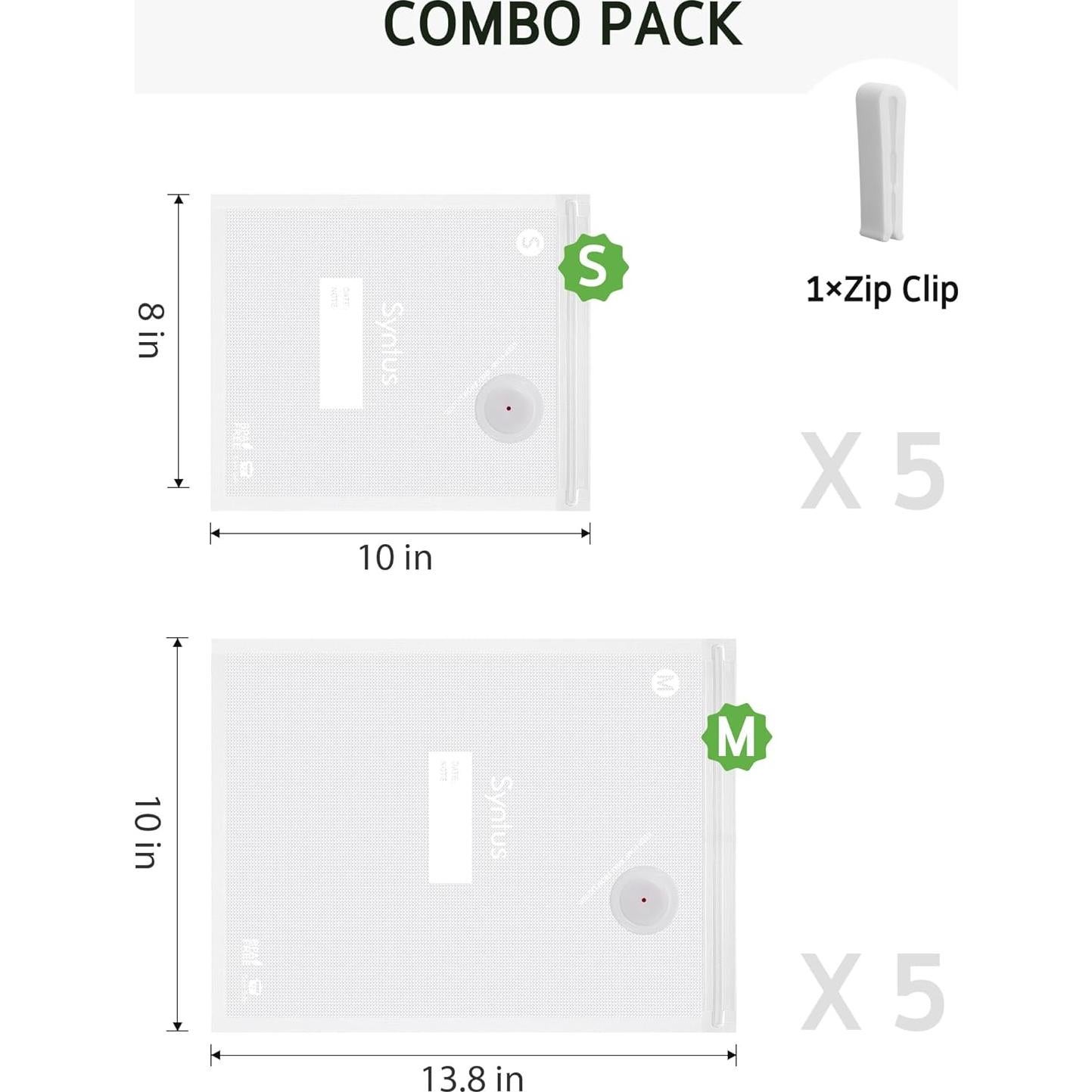 Bolsas de Sellado al Vacío Syntus 10 Piezas Tamaños S y M