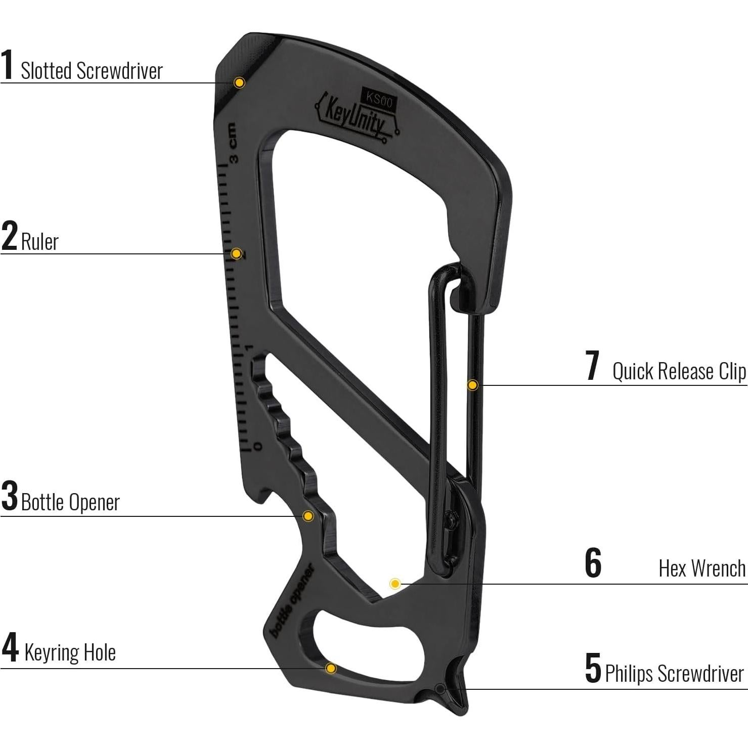 Multiherramienta Clip Carabina KeyUnity KS00 Acero Inoxidable 7 en 1