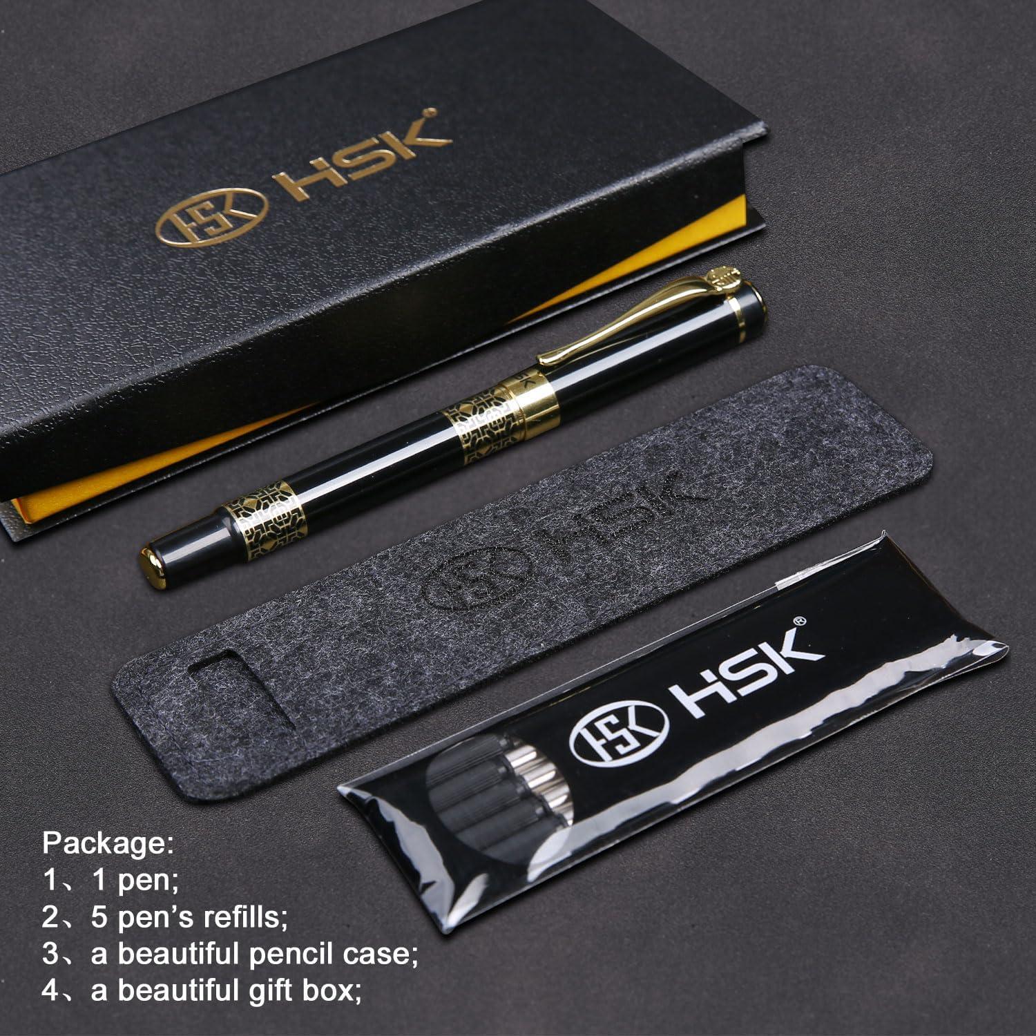 Bolígrafo de lujo HSK negro, recarga negra, 0.5mm, set regalo