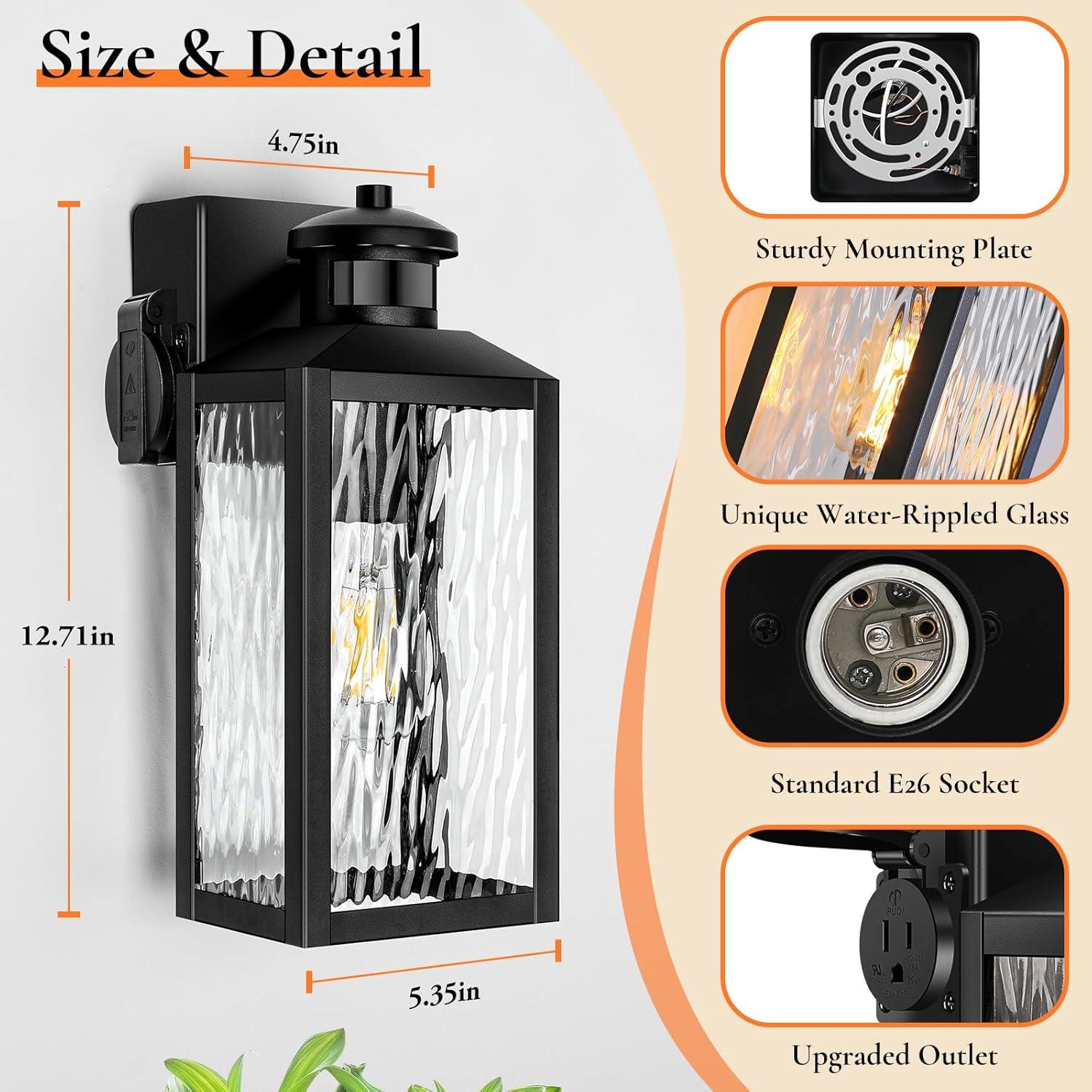 Luces de Sensor de Movimiento TOBUSA para Exterior, Negro, 2 Pzas