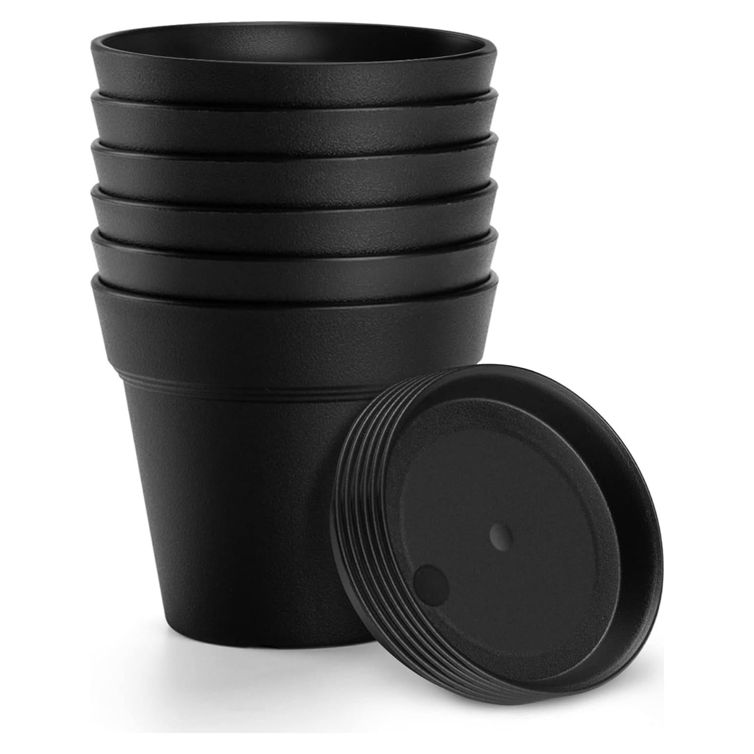 Macetas de Plástico 4 Pulgadas FHWTY - 6 Paquete con Bandeja