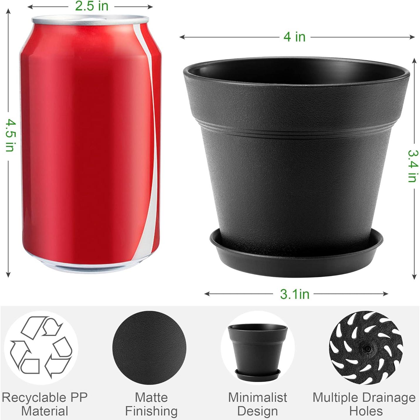 Macetas de Plástico 4 Pulgadas FHWTY - 6 Paquete con Bandeja