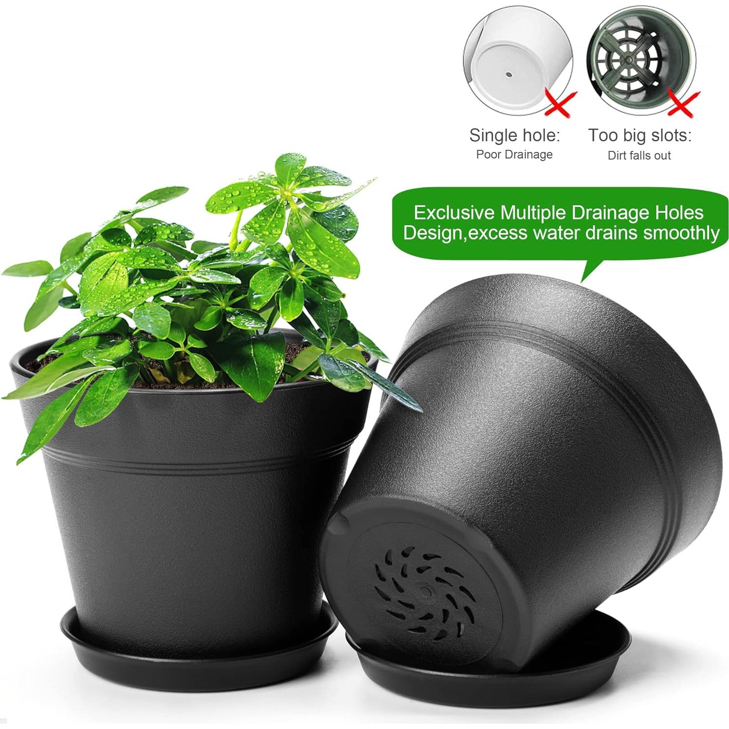 Macetas de Plástico 4 Pulgadas FHWTY - 6 Paquete con Bandeja