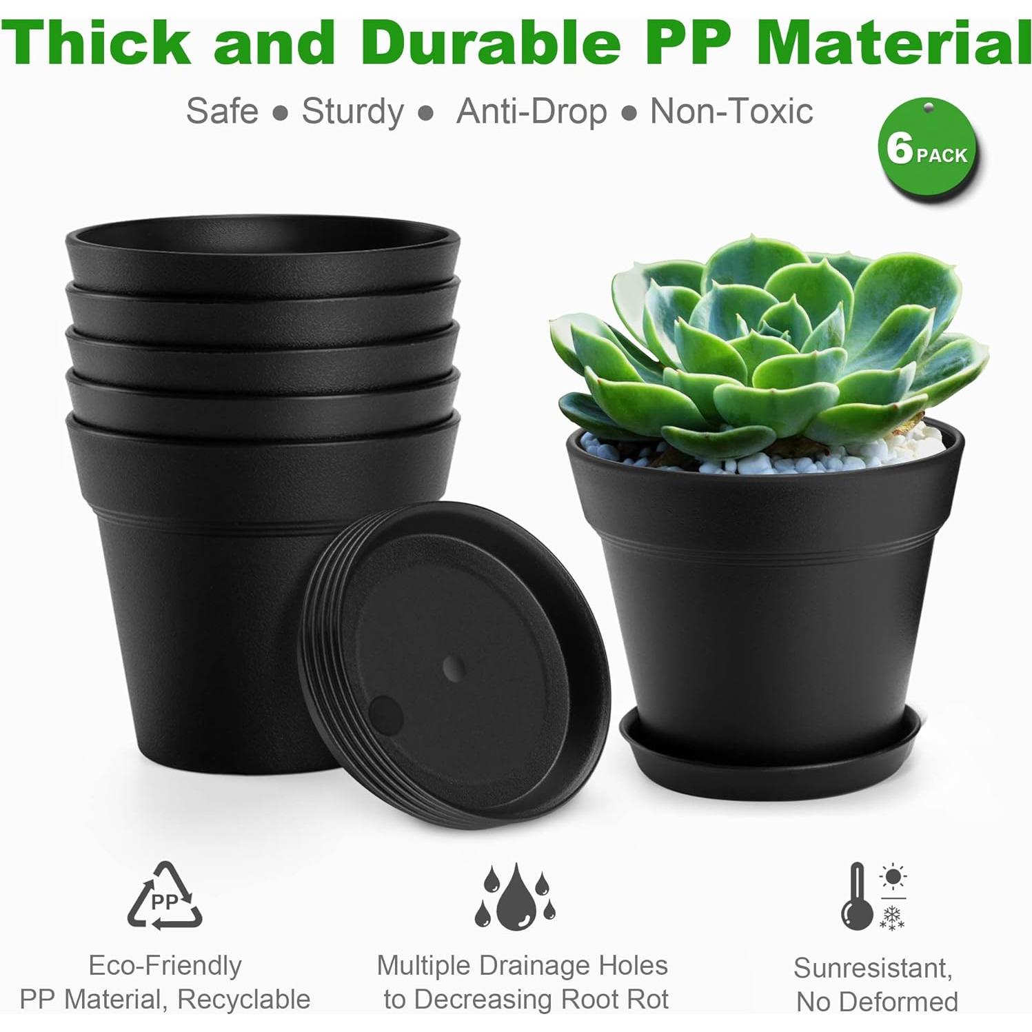 Macetas de Plástico 4 Pulgadas FHWTY - 6 Paquete con Bandeja