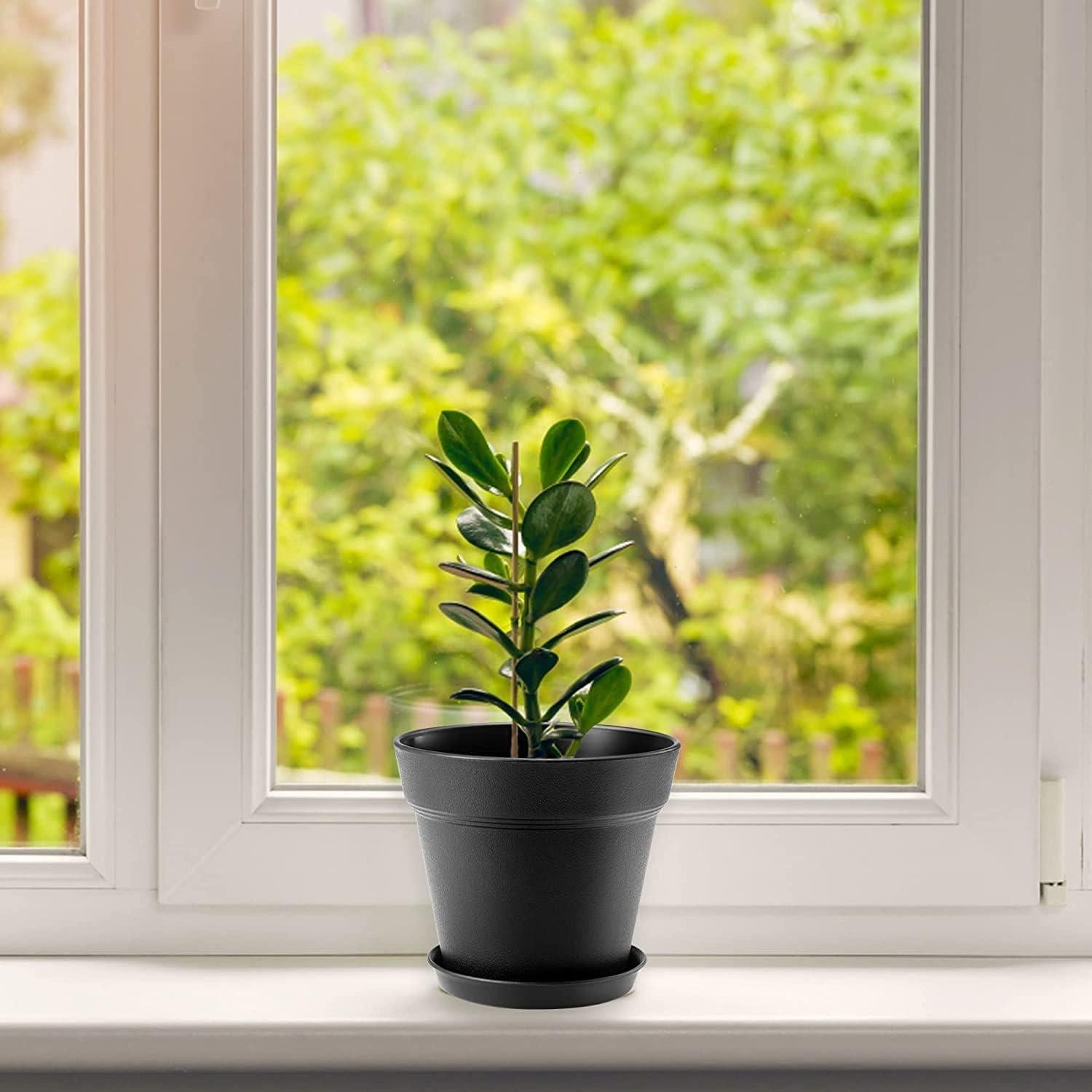 Macetas de Plástico 4 Pulgadas FHWTY - 6 Paquete con Bandeja