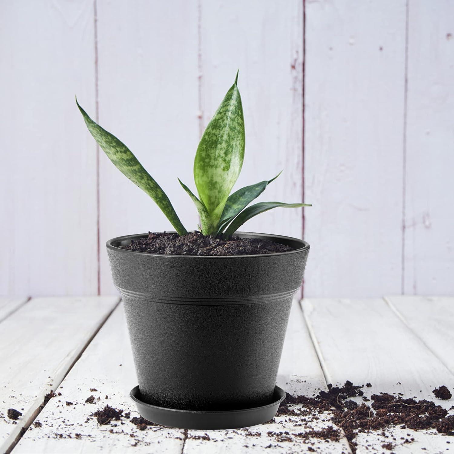 Macetas de Plástico 4 Pulgadas FHWTY - 6 Paquete con Bandeja