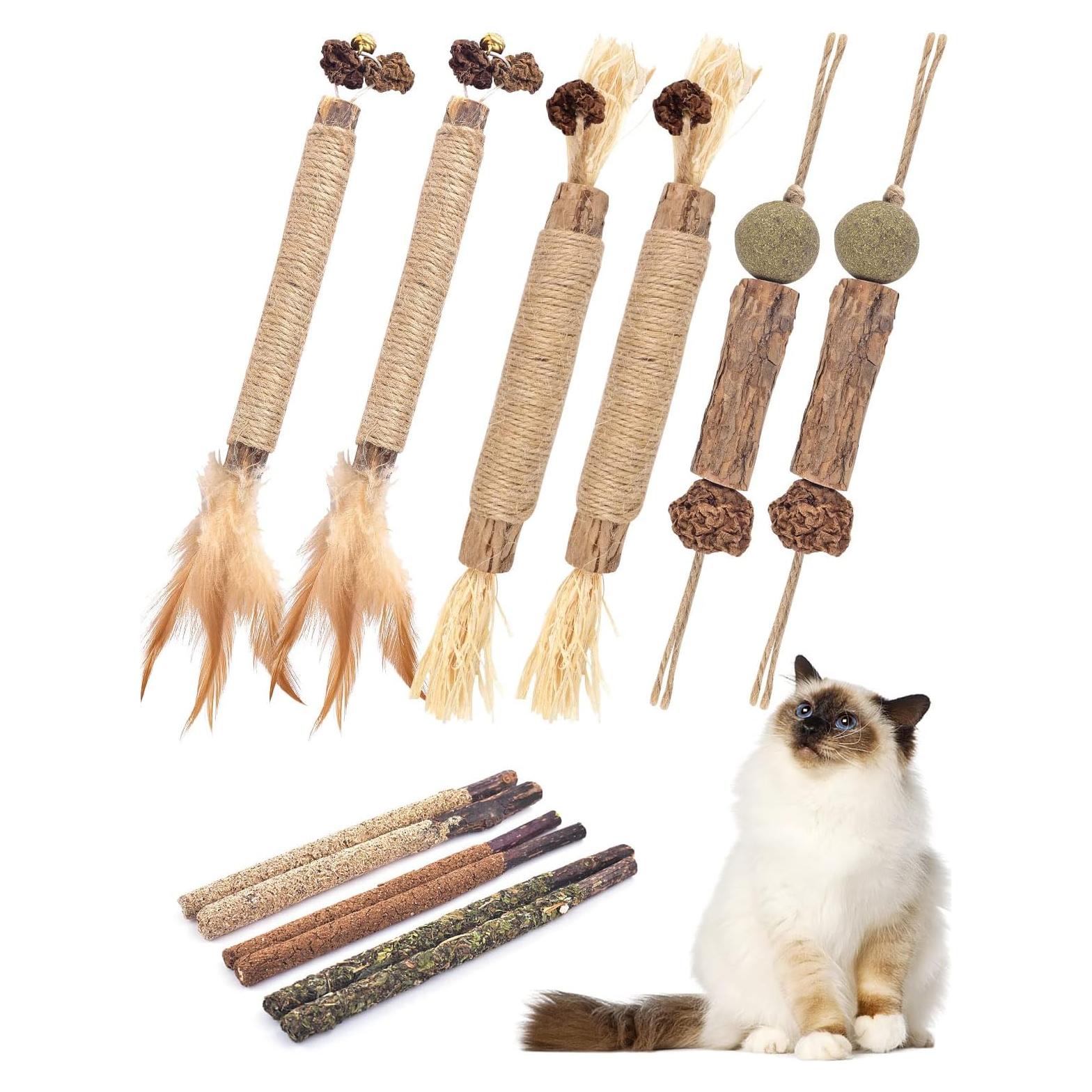 TINDTOP Palos Masticables de Silvervine para Gatos - Paquete de 12