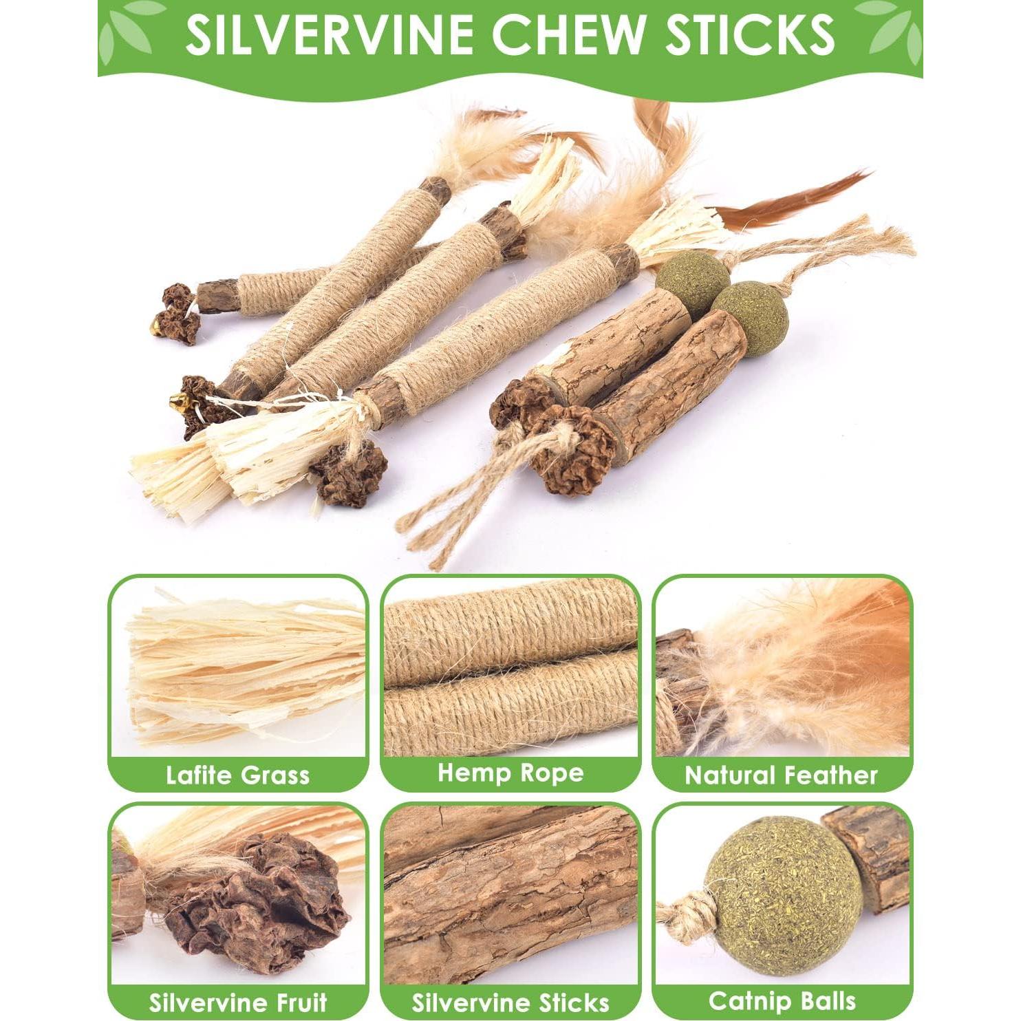 TINDTOP Palos Masticables de Silvervine para Gatos - Paquete de 12