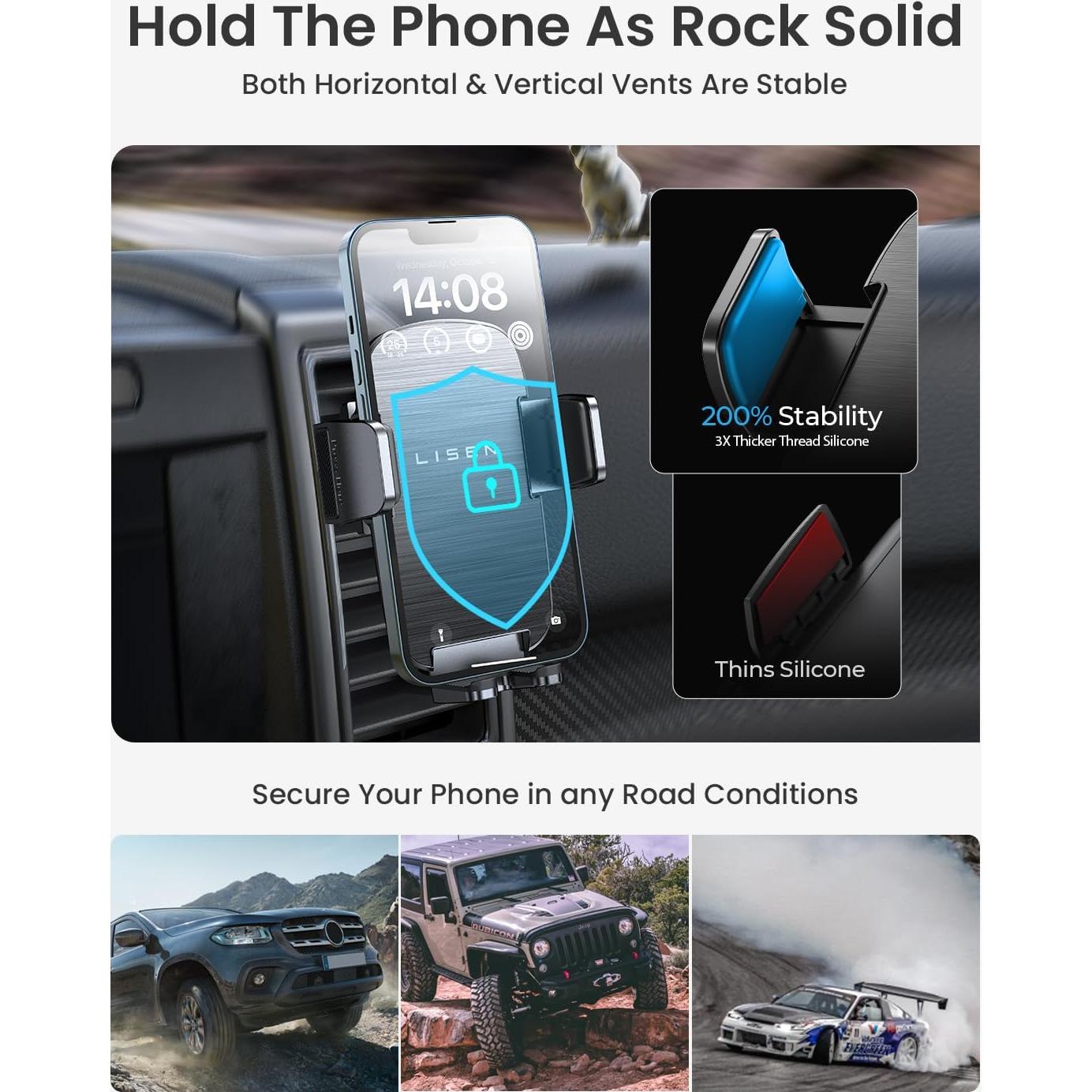 Soporte para Teléfono en Auto LISEN, Ajustable, Negro