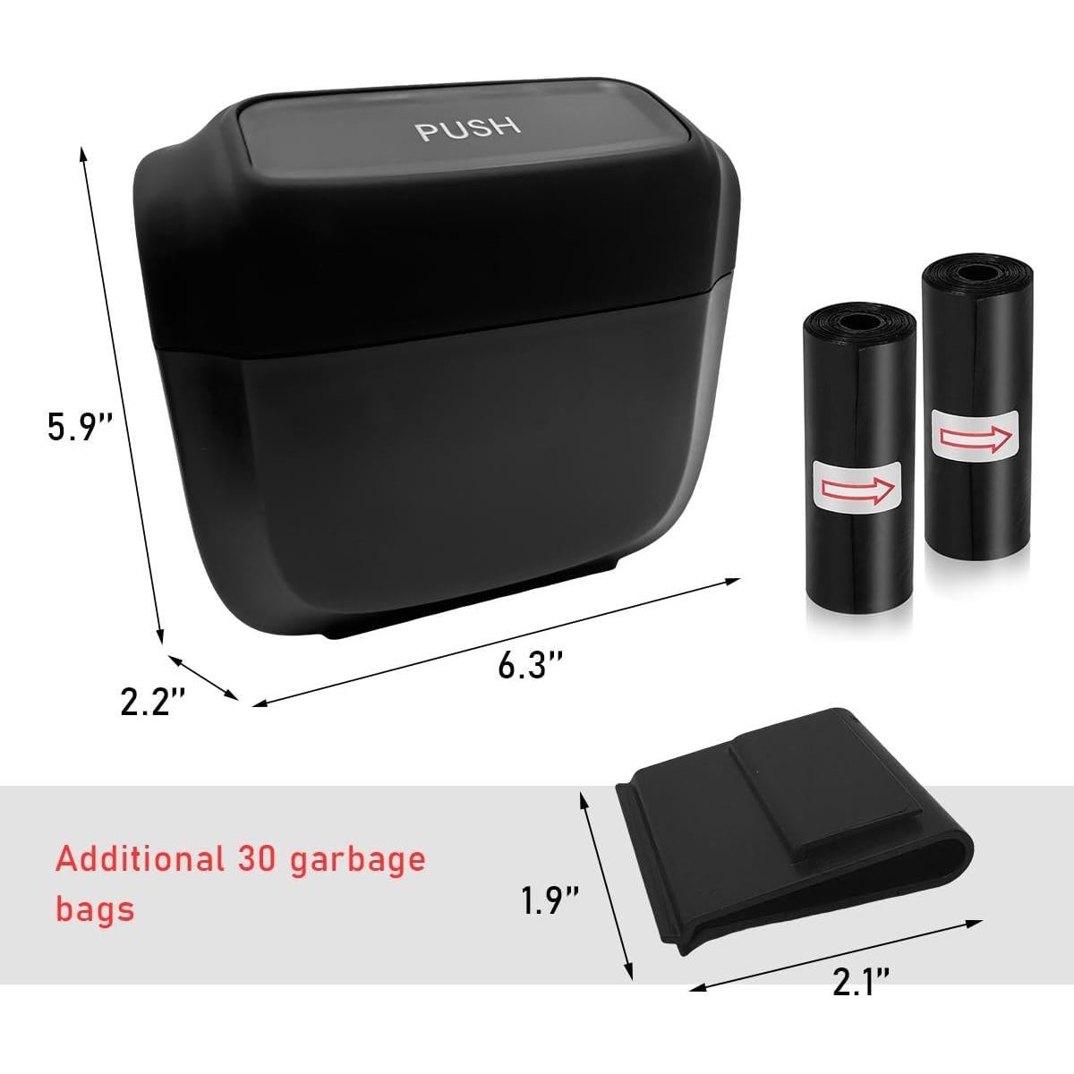 Basurero de coche Gasedin con tapa y 30 bolsas, negro