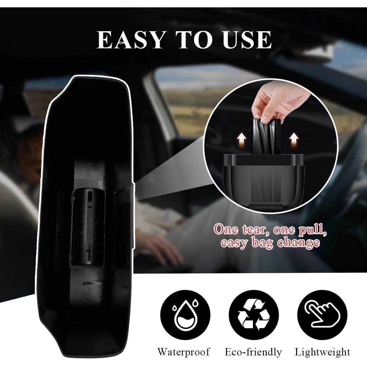 Basurero de coche Gasedin con tapa y 30 bolsas, negro