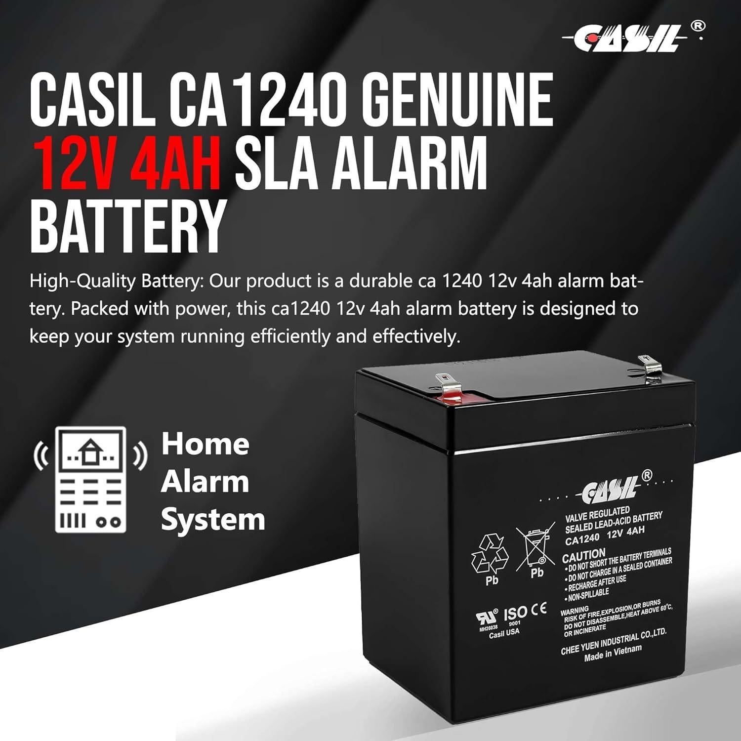 Batería de Alarma Casil CA1240 12V 4Ah Recargable