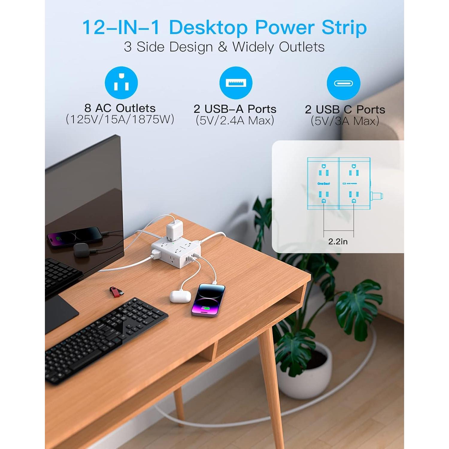 Regleta de Protección One Beat 6 Pies 8 Salidas 4 USB C