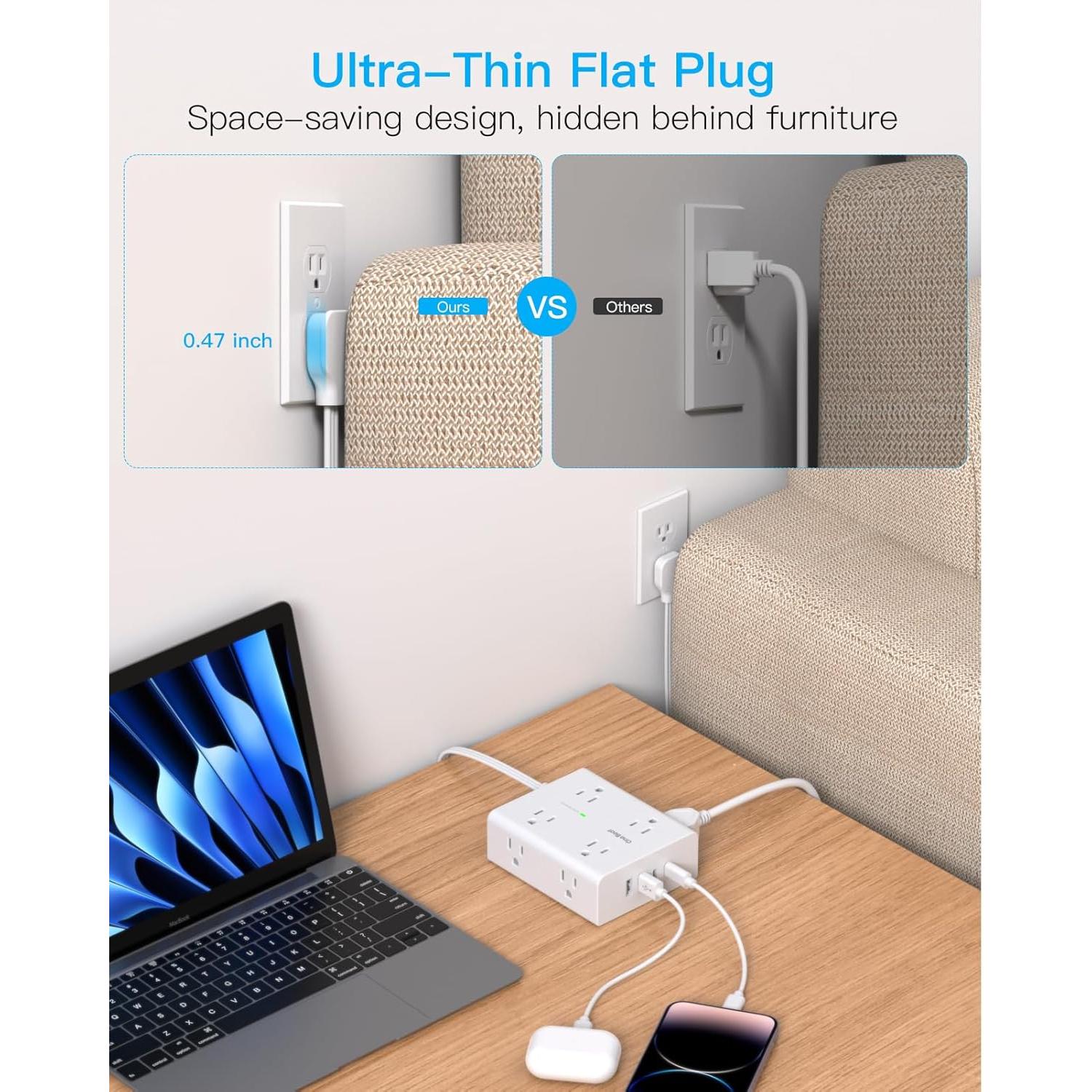 Regleta de Protección One Beat 6 Pies 8 Salidas 4 USB C