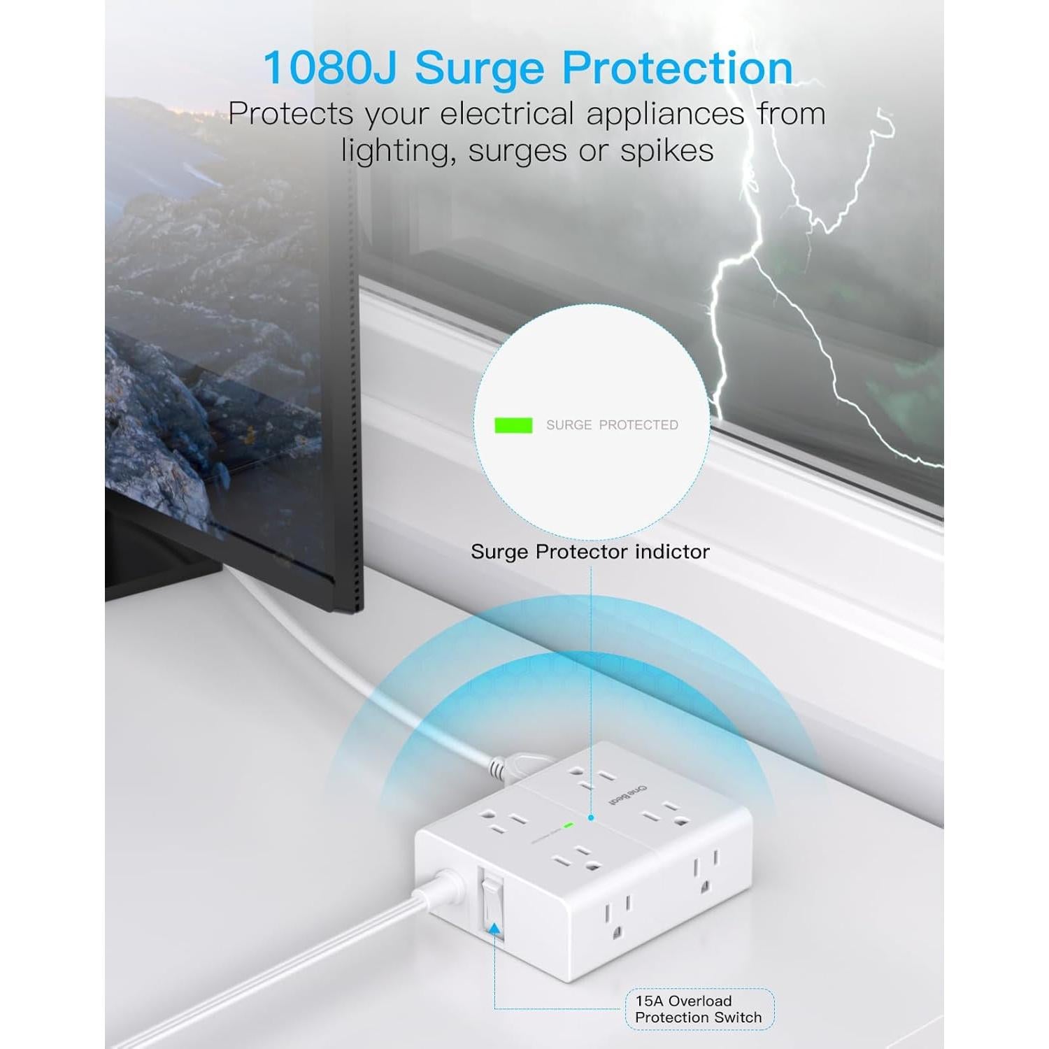 Regleta de Protección One Beat 6 Pies 8 Salidas 4 USB C