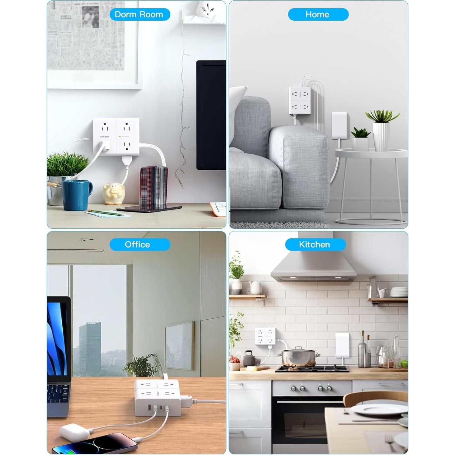 Regleta de Protección One Beat 6 Pies 8 Salidas 4 USB C