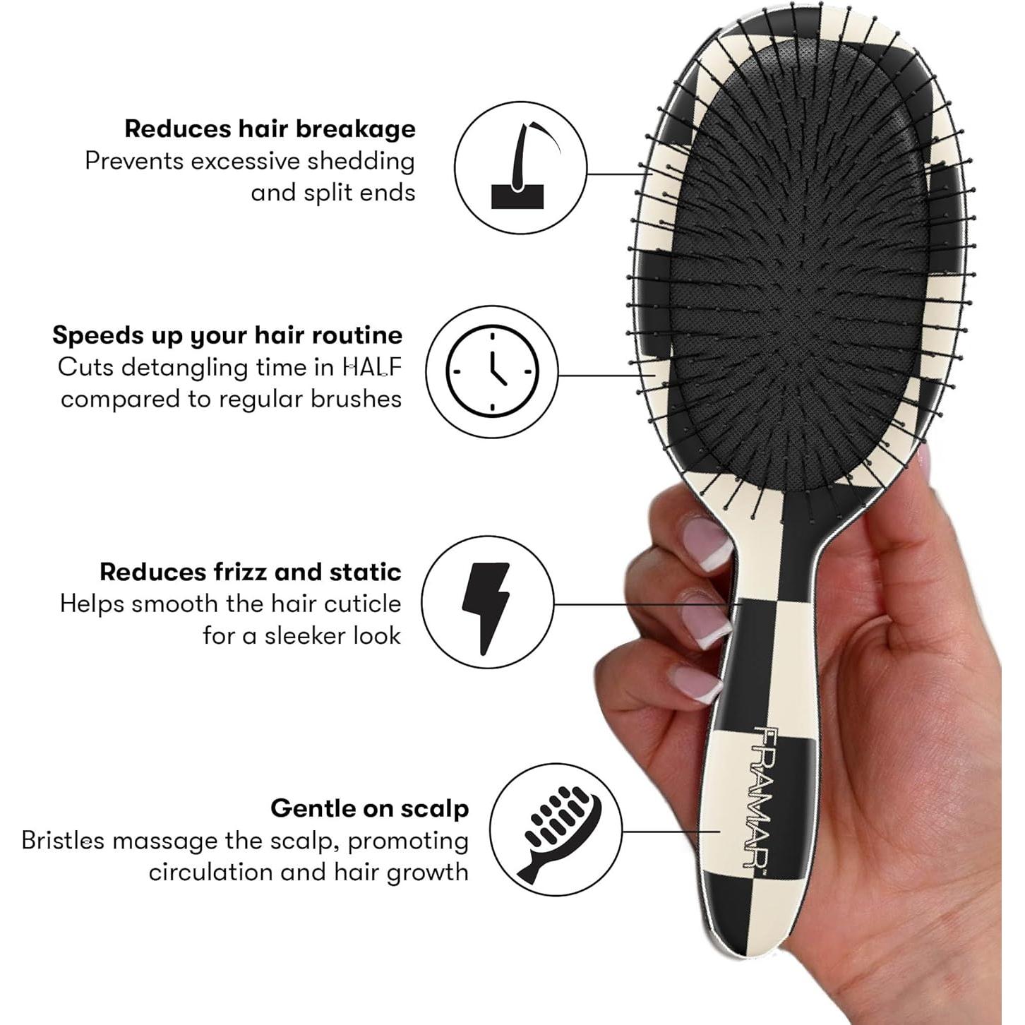 Cepillo Desenredante FRAMAR Cuadros - Para Cabello Húmedo y Seco