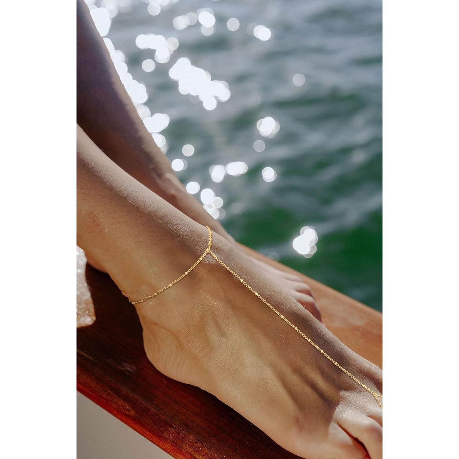 Pulsera de Tobillo de Plata Esterlina Freekiss Ajustable 21.6 cm