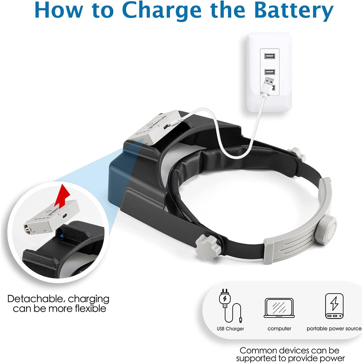 Lupa de diadema Dilzekui con luz LED 1.5X a 3.5X