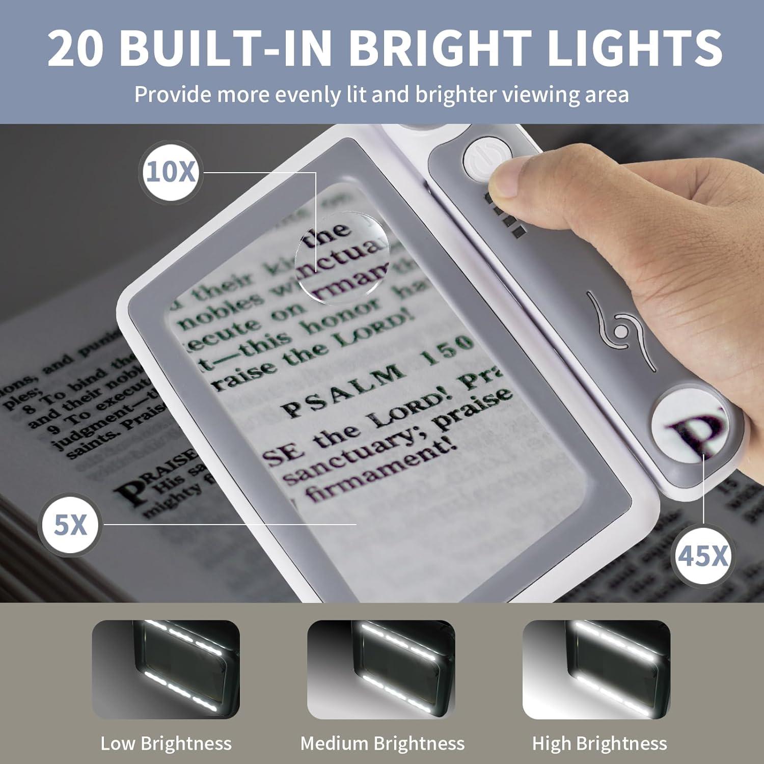 Lupa de Mano Iluminada MAGNIBULLS 5X 10X 45X Recargable