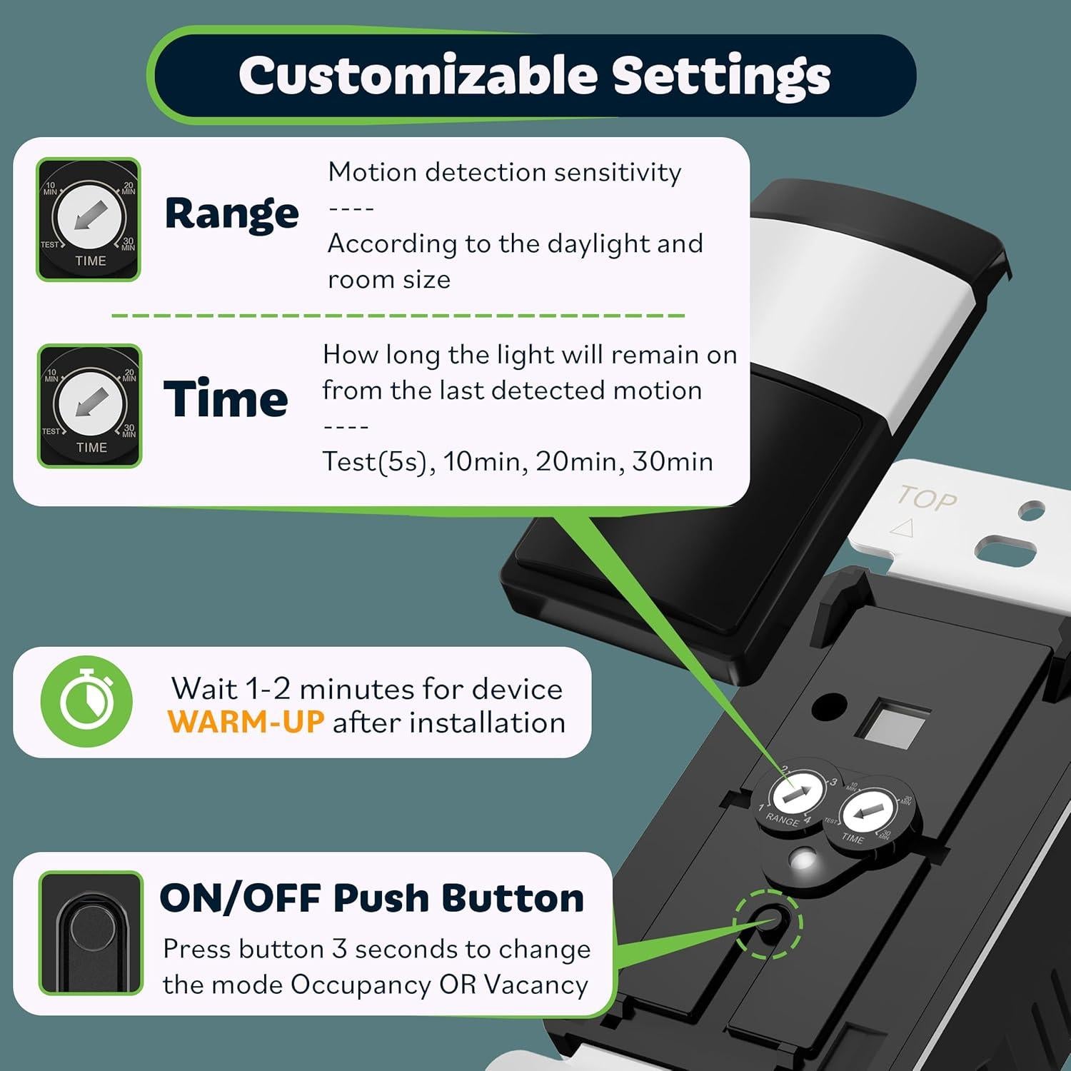 Interruptor de Luz con Sensor de Movimiento Top Greener Negro