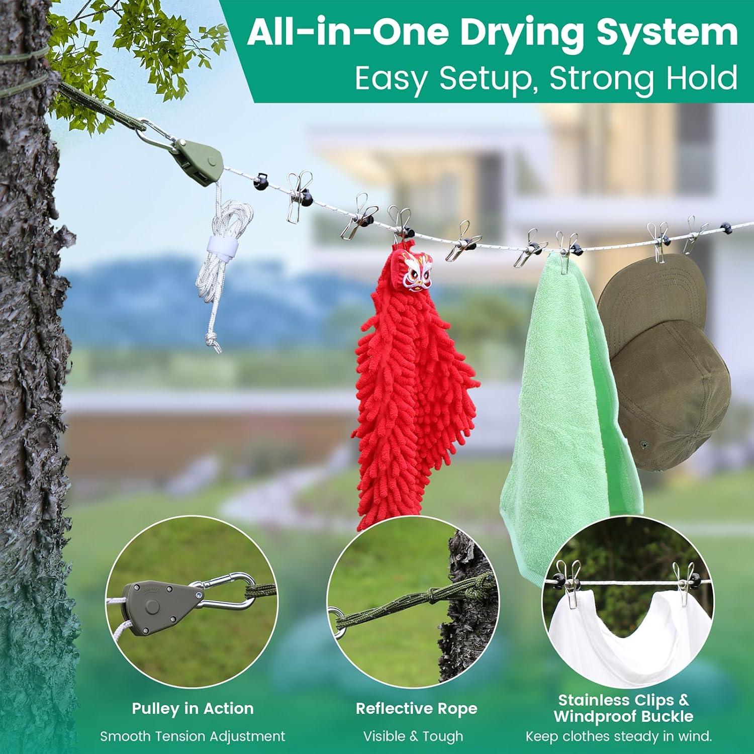 Cuerda de Ropa Retráctil Harqa 5.79m Alta Resistencia Verde