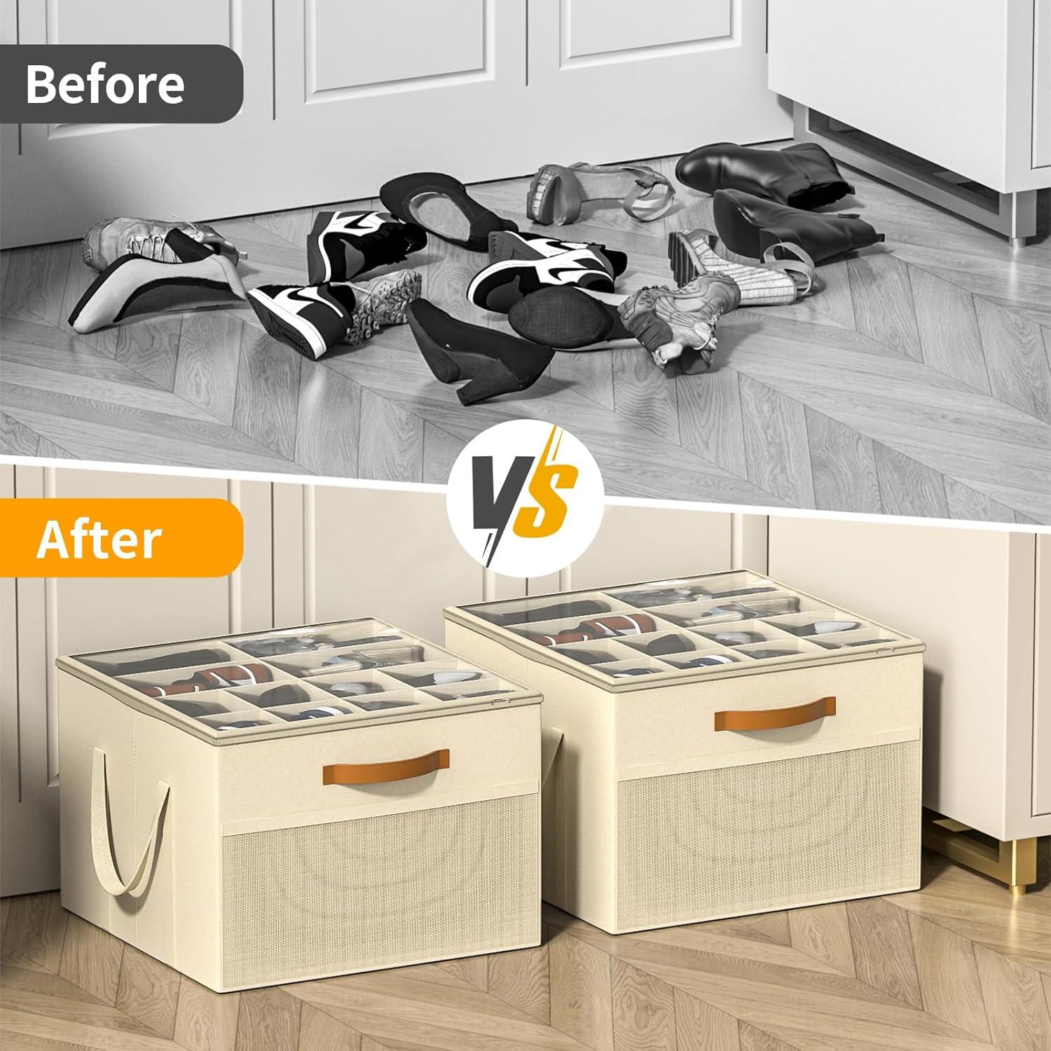 Organizador de Zapatos Aokeyee Beige Plegable 2 Paquetes