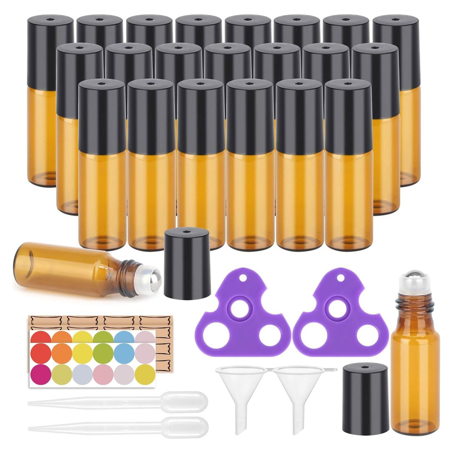 Botellas de Rodillo de Vidrio Ámbar 5ml Easytle - 24 Piezas