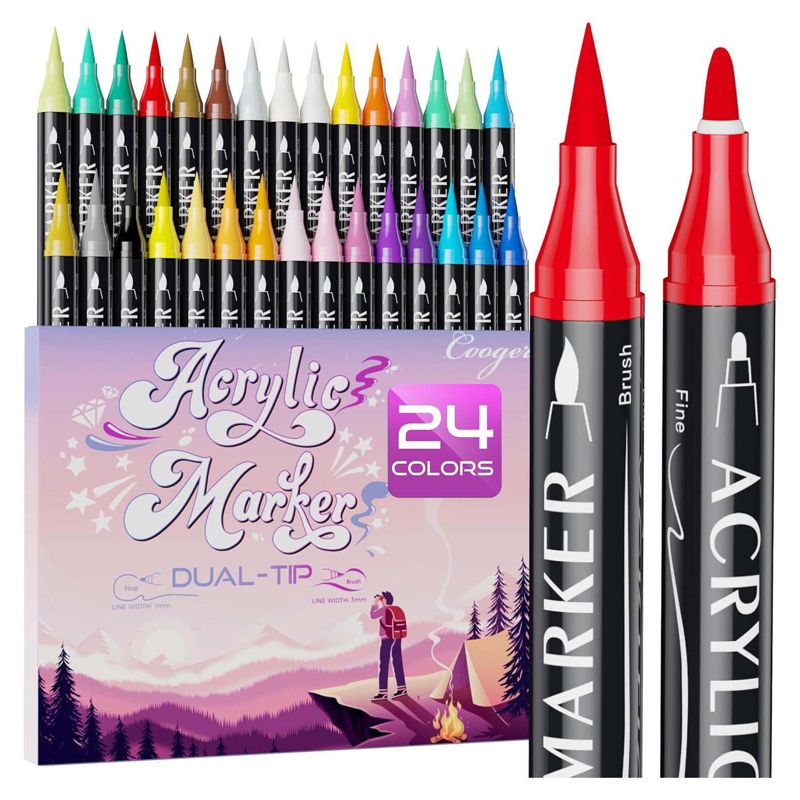 24 Marcadores de Pintura Acrílica Coogert Doble Punta 306g