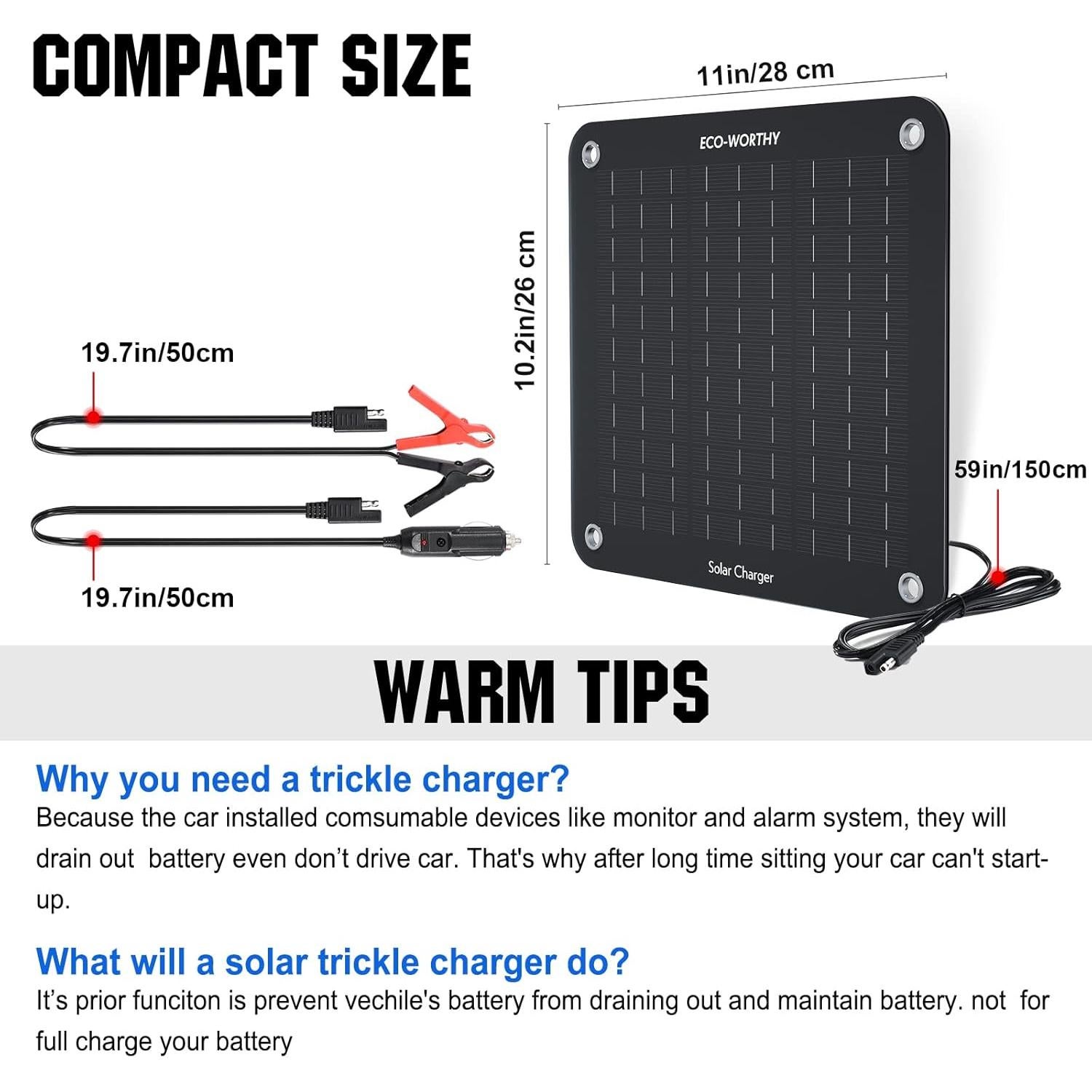 Cargador Solar ECO-WORTHY 10W 12V Impermeable para Vehículos