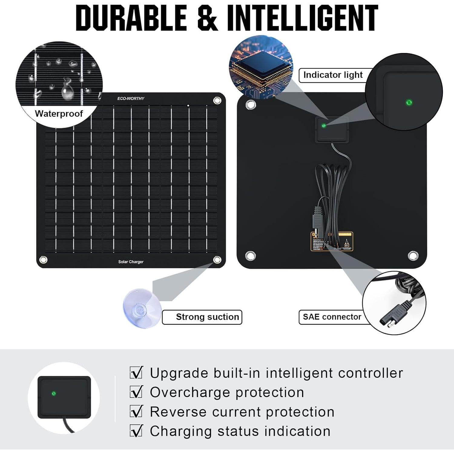 Cargador Solar ECO-WORTHY 10W 12V Impermeable para Vehículos