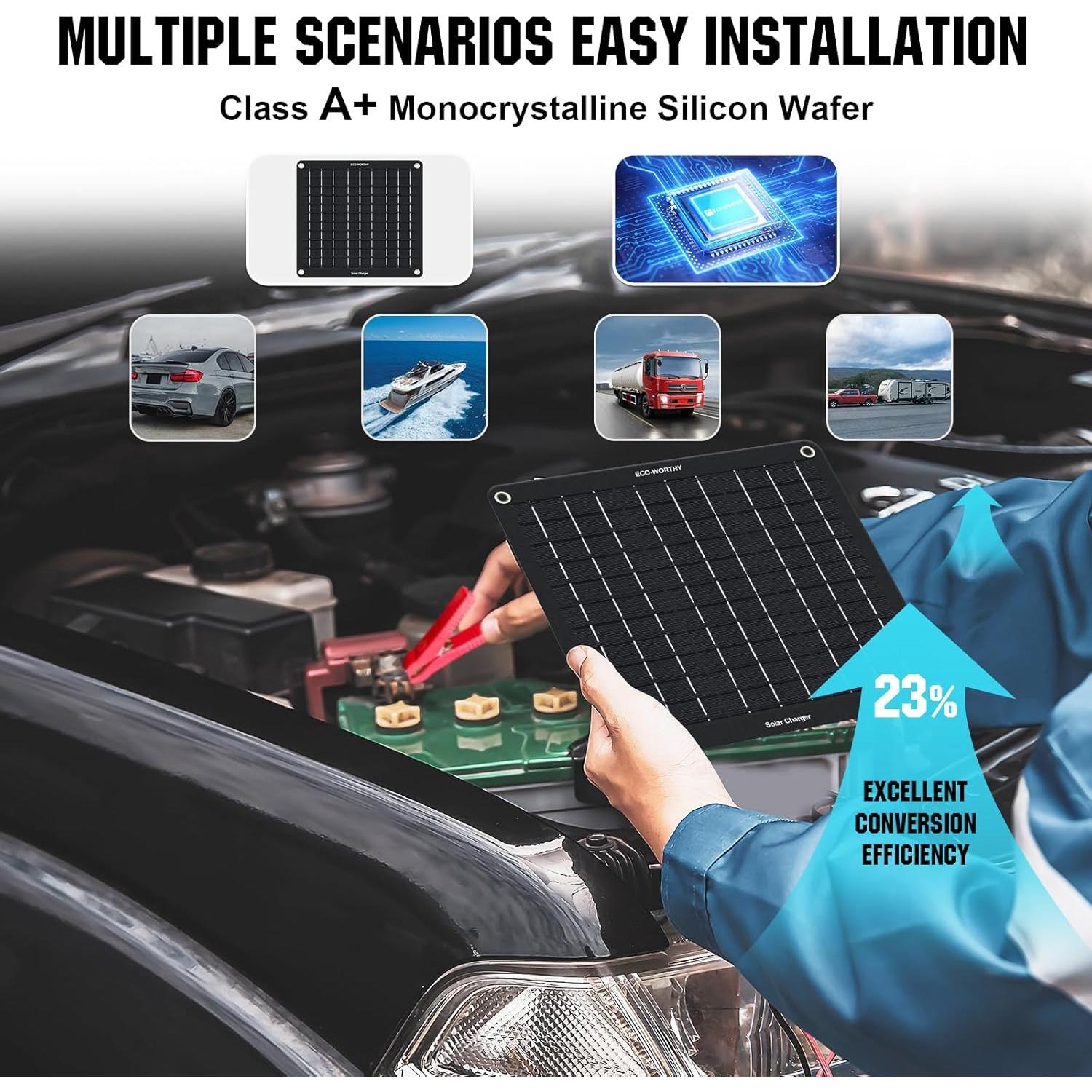 Cargador Solar ECO-WORTHY 10W 12V Impermeable para Vehículos