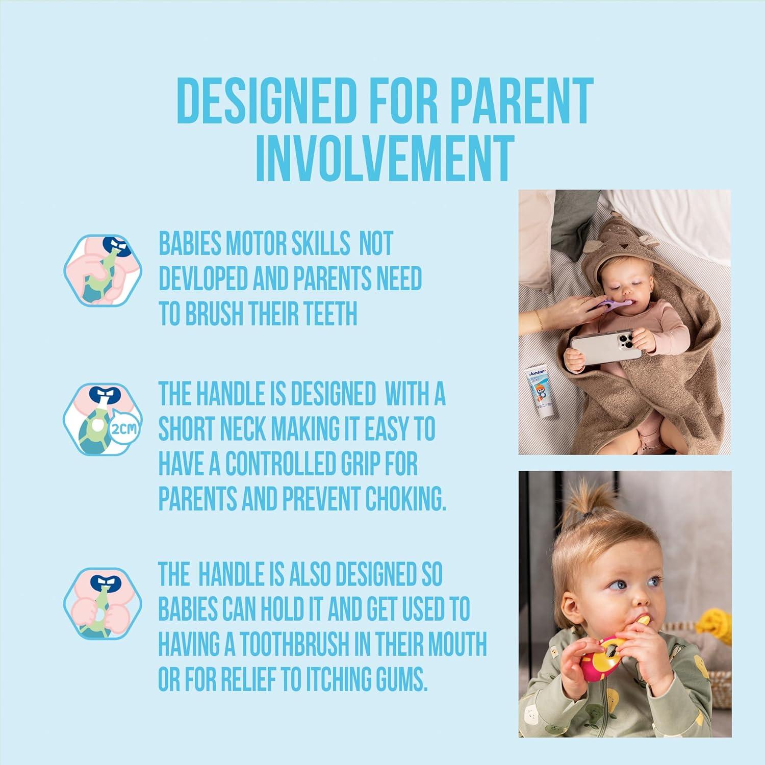 Cepillo de dientes para bebés Jordan Paso 1 - 0 a 2 años, 4 unidades