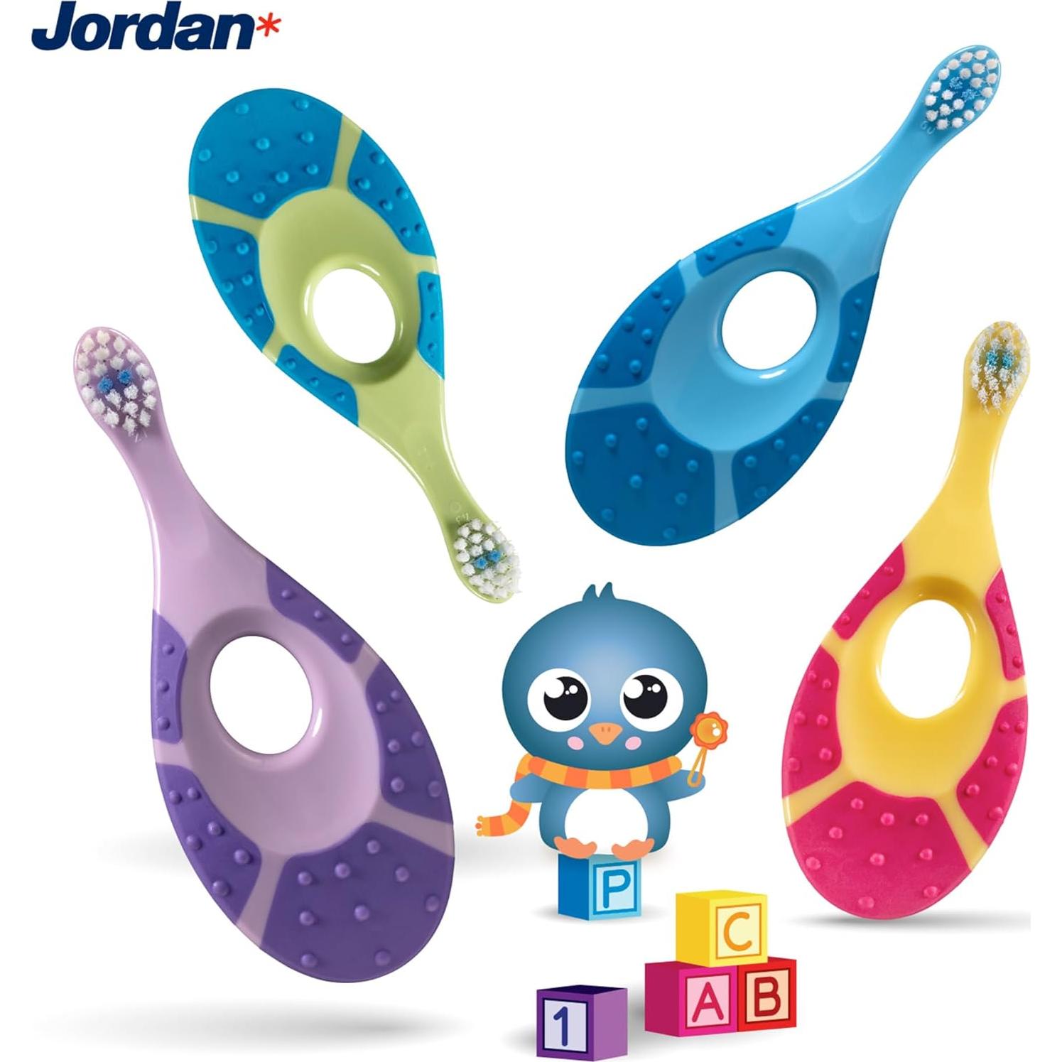 Cepillo de dientes para bebés Jordan Paso 1 - 0 a 2 años, 4 unidades