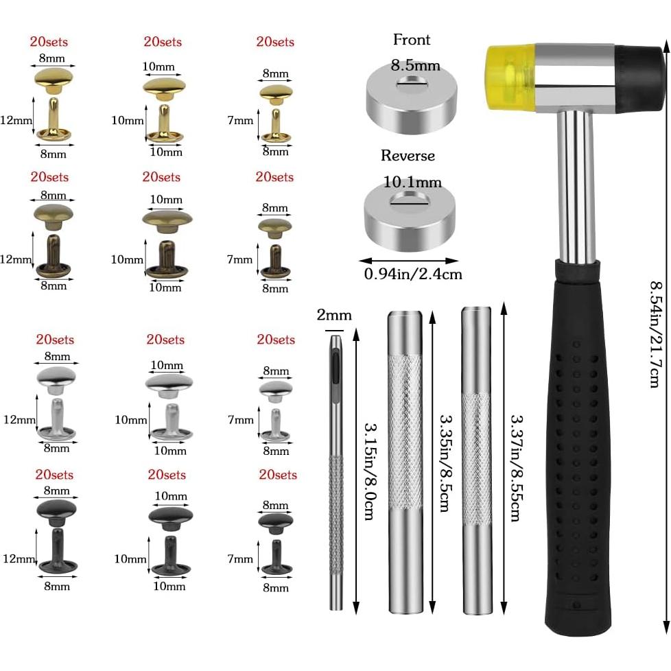 Kit de Remaches de Cuero TLKKUE 240 Piezas con Martillo