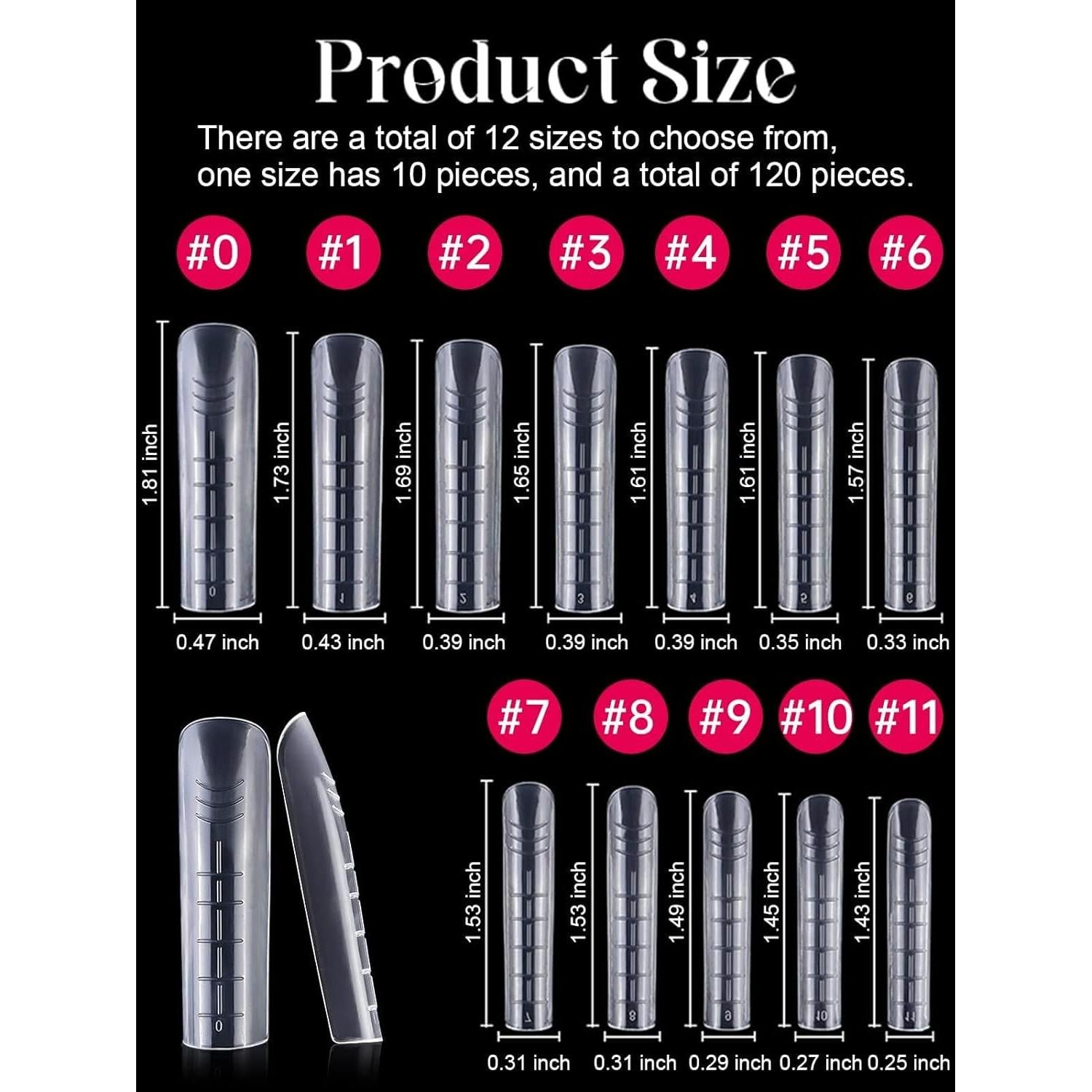 Moldes de Uñas de Gel TOROKOM 120 Pcs Cuadrados 12 Tamaños