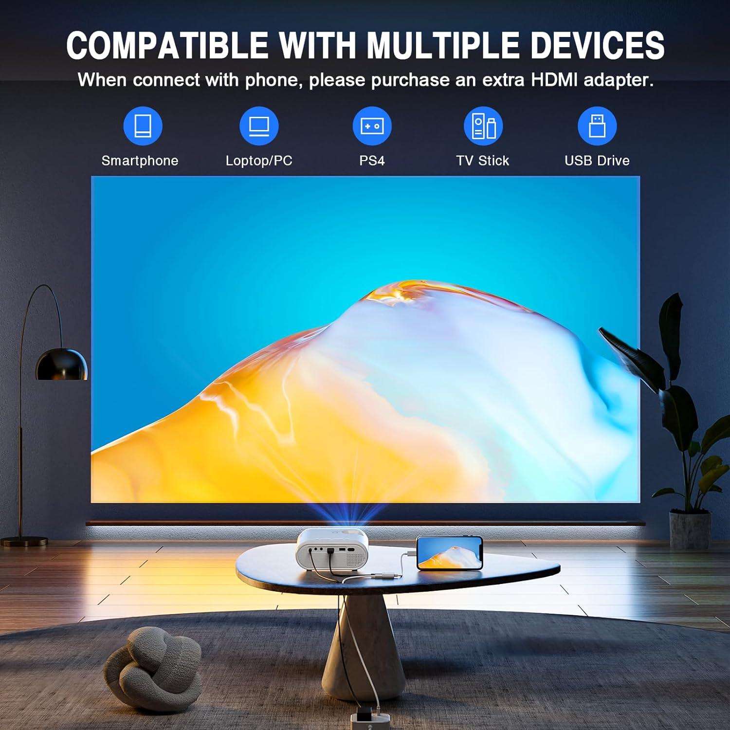 Mini Proyector VISSPL 1080P Portátil con Trípode