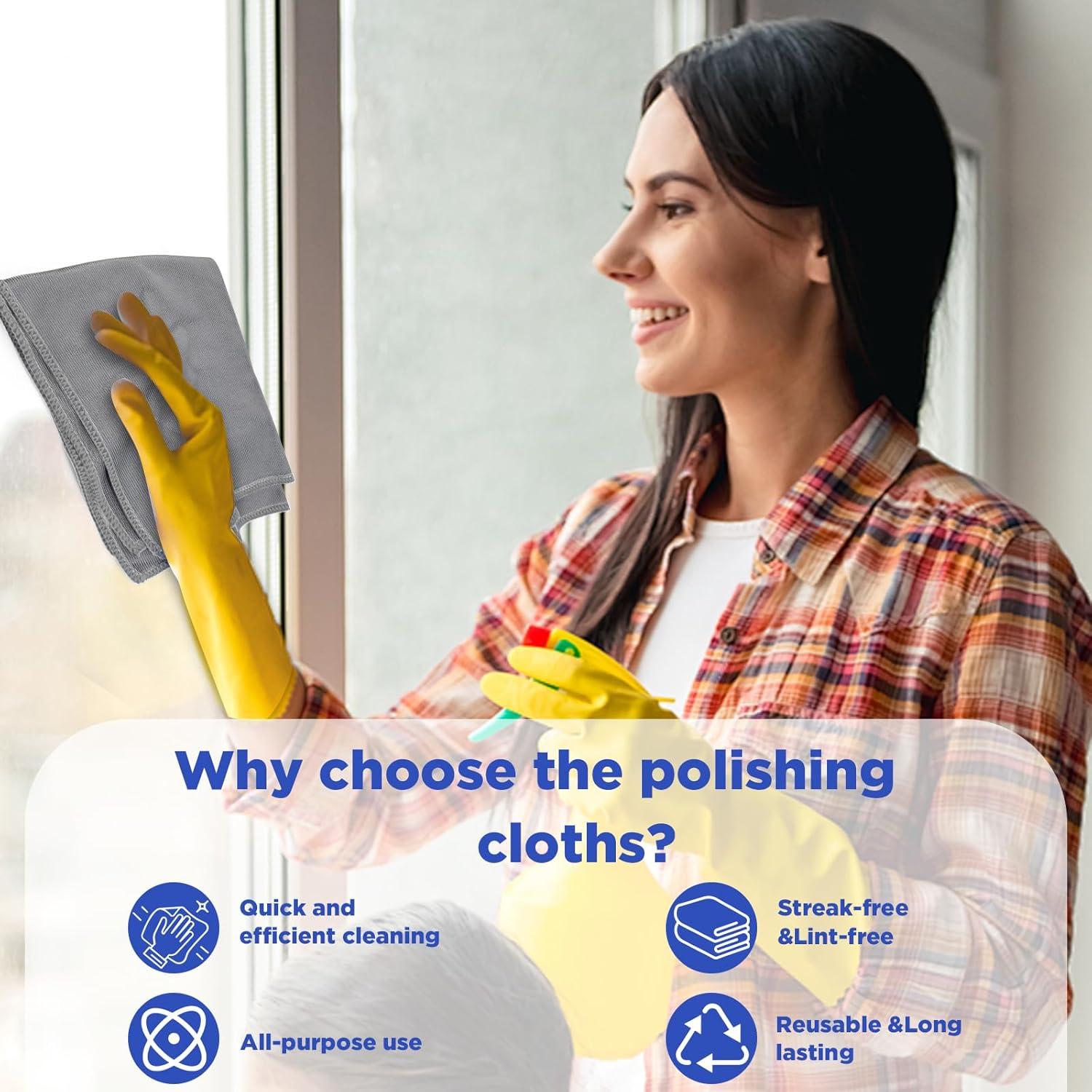 Paquete de 6 paños de limpieza de vidrio Puomue 40x40 cm