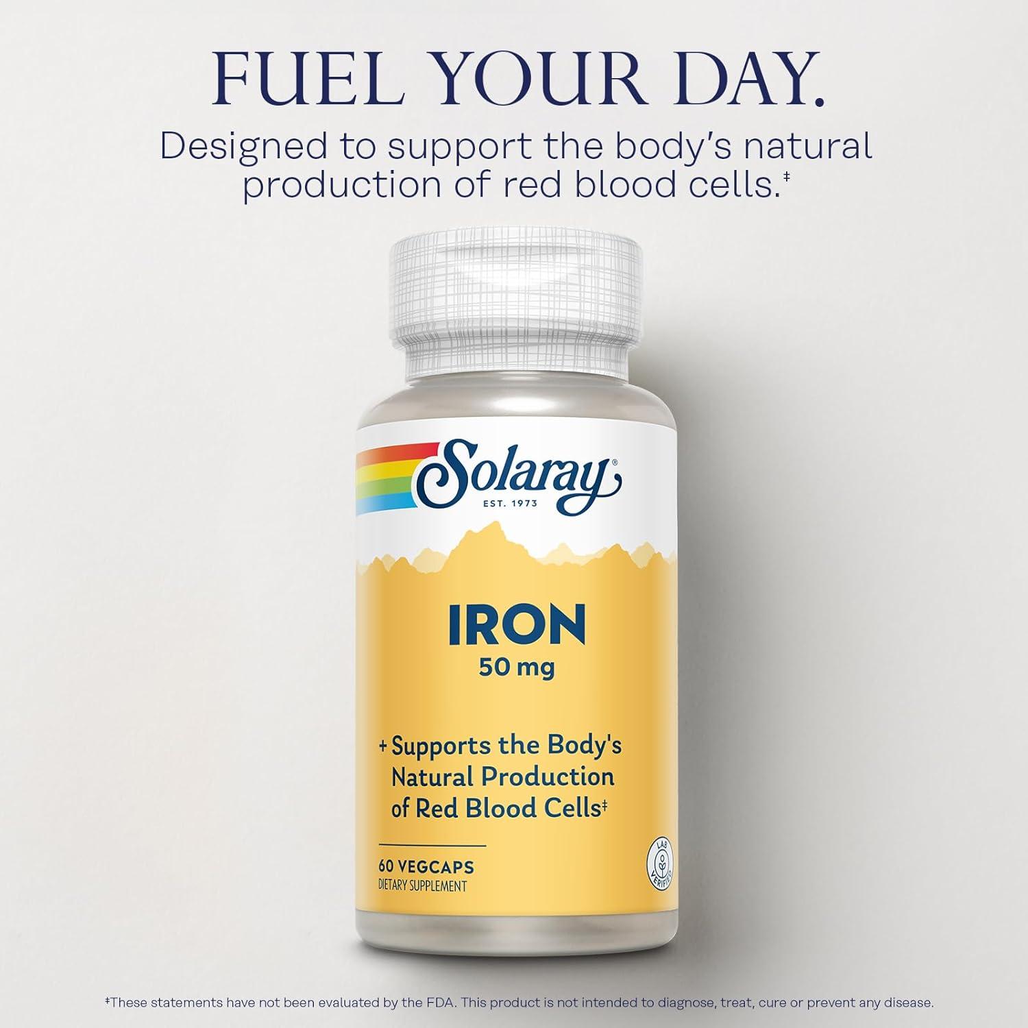 Cápsulas de Hierro Solaray 50mg - Suplemento Natural 60 Porciones