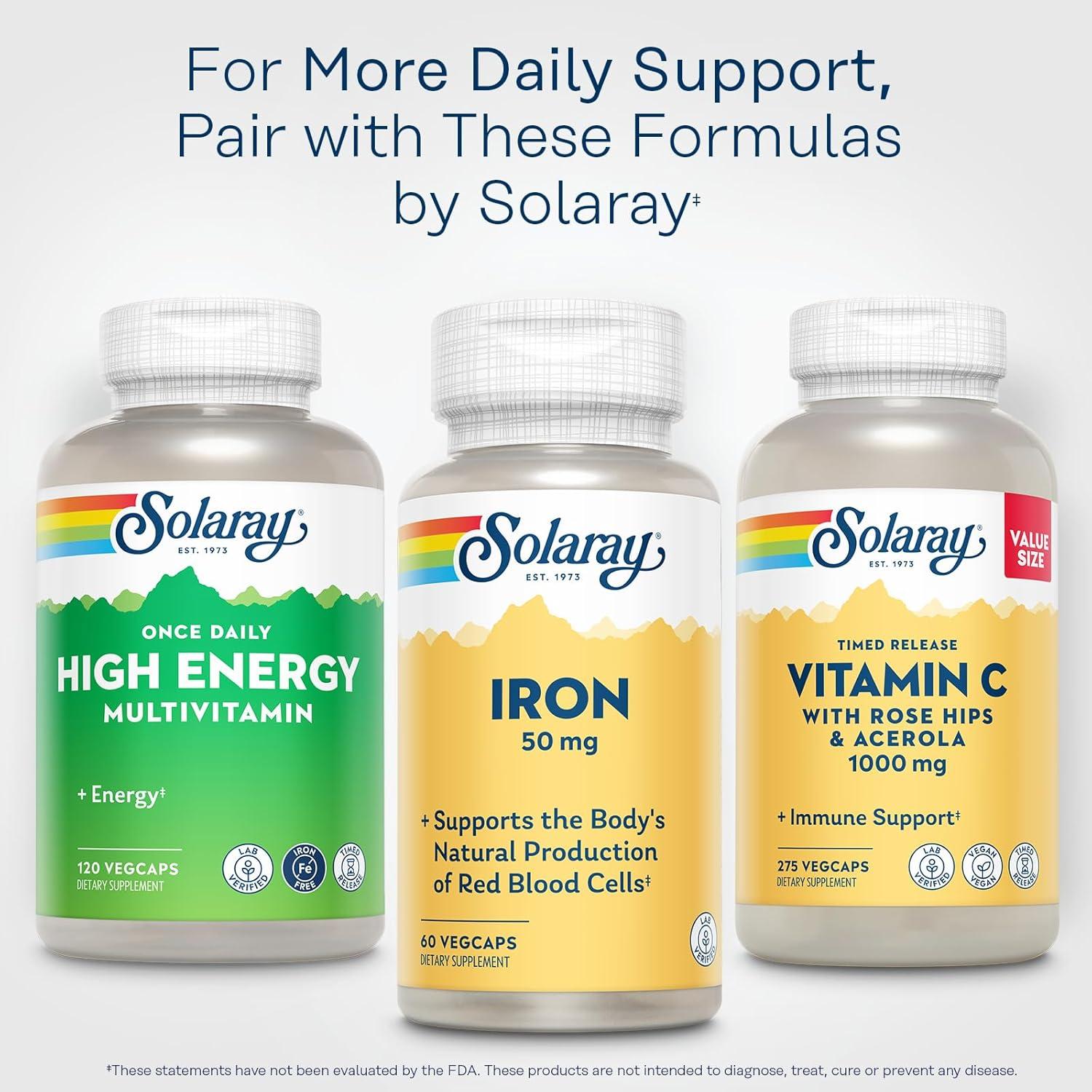 Cápsulas de Hierro Solaray 50mg - Suplemento Natural 60 Porciones