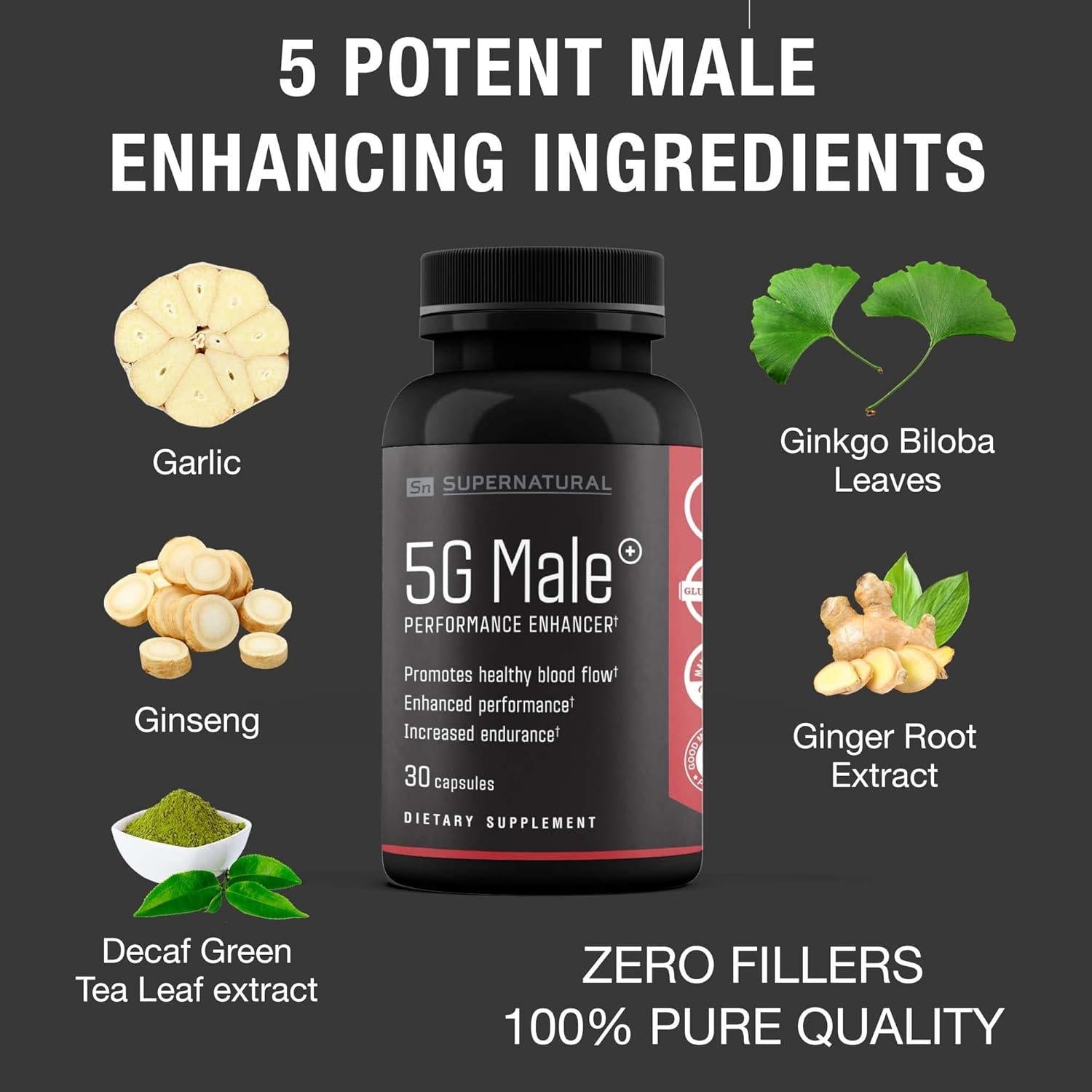 Suplemento Natural 5G Masculino - Aumenta Testosterona y Energía - 30 Cápsulas